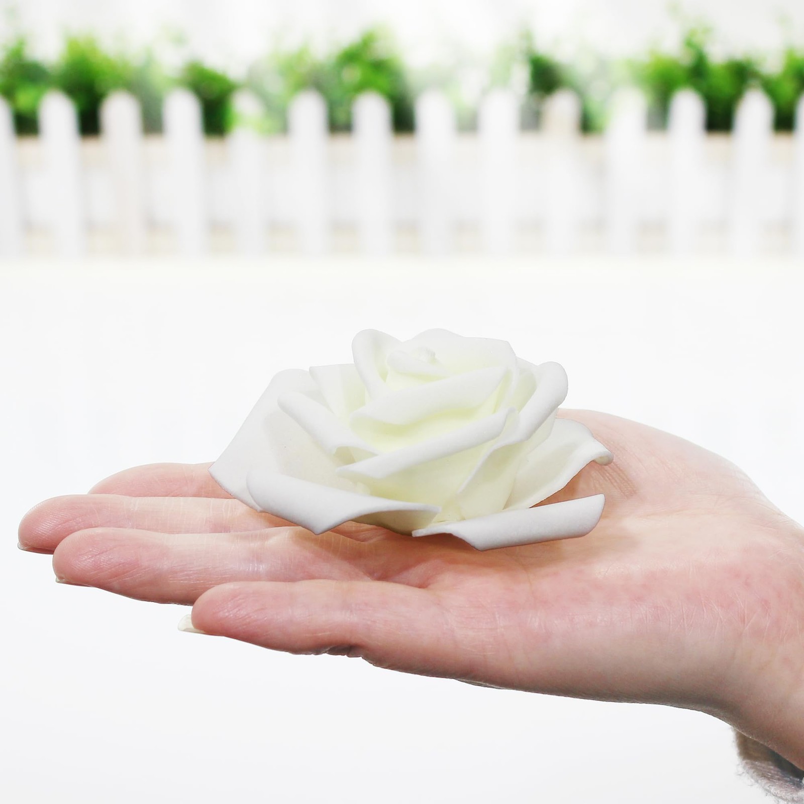 3 Inch Artificial Flowers Bulk Faux Foam Fake Rose Head Ivory 100 PCS