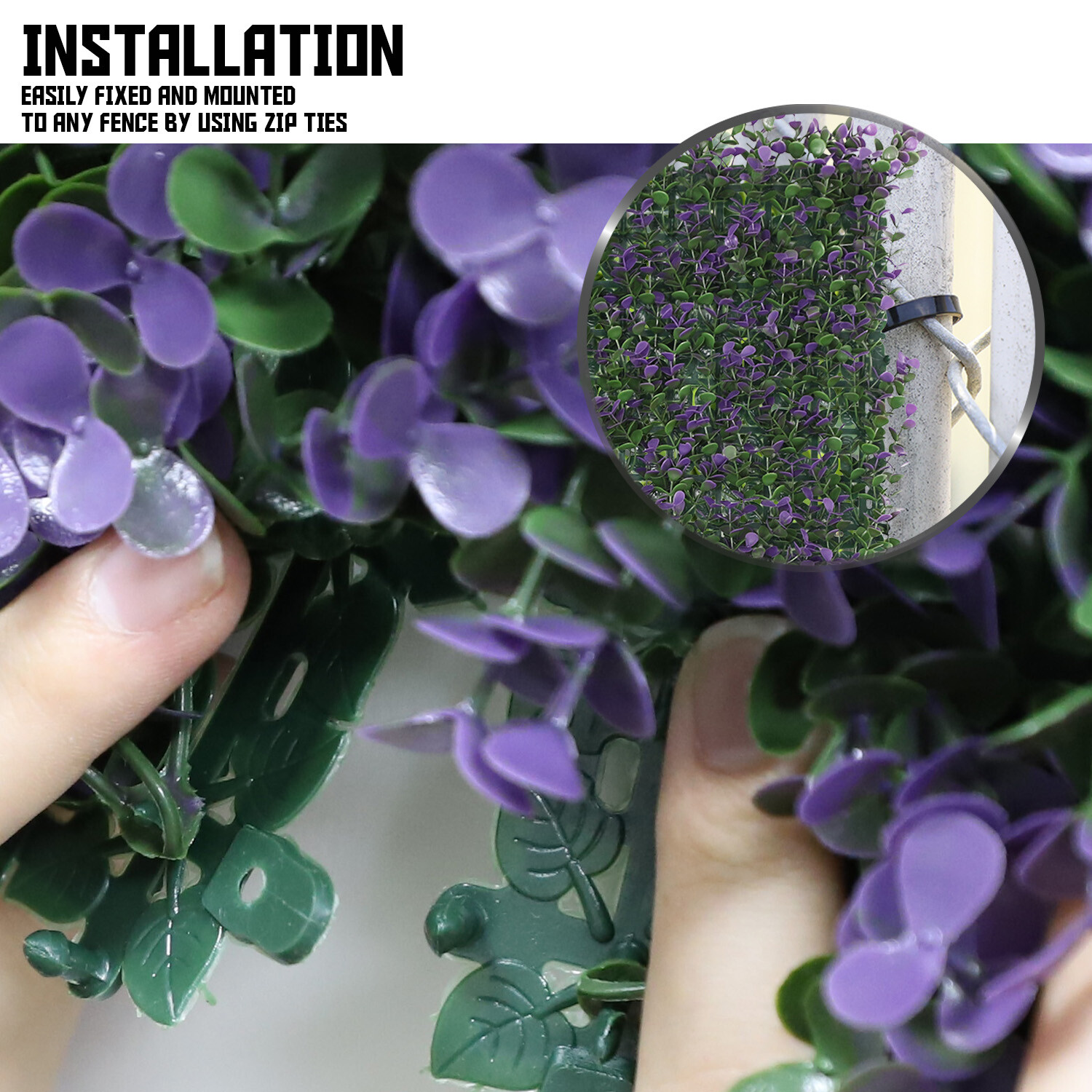 20×20″ Artificial Faux Lavender Buxus Fence Wall Decor Panel With Cover Back