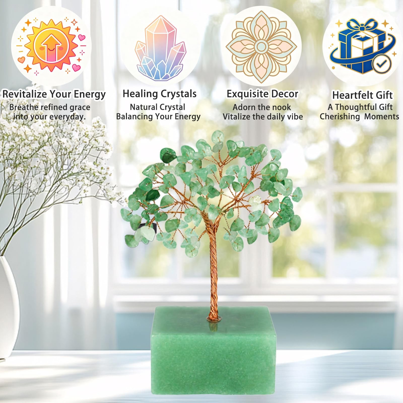 Green Aventurine Crystal Tree, Natural Feng Shui for Wealth, Luck & Energy. H…