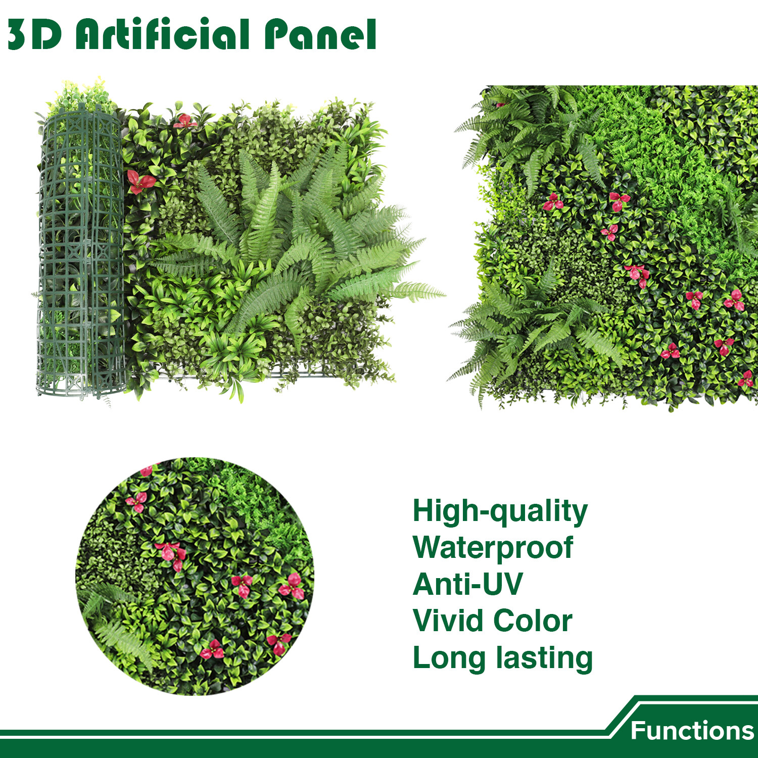 40″ Artificial Grass Mats 3D Mixed Plant Wall Ledge Decor For Home Festival #9
