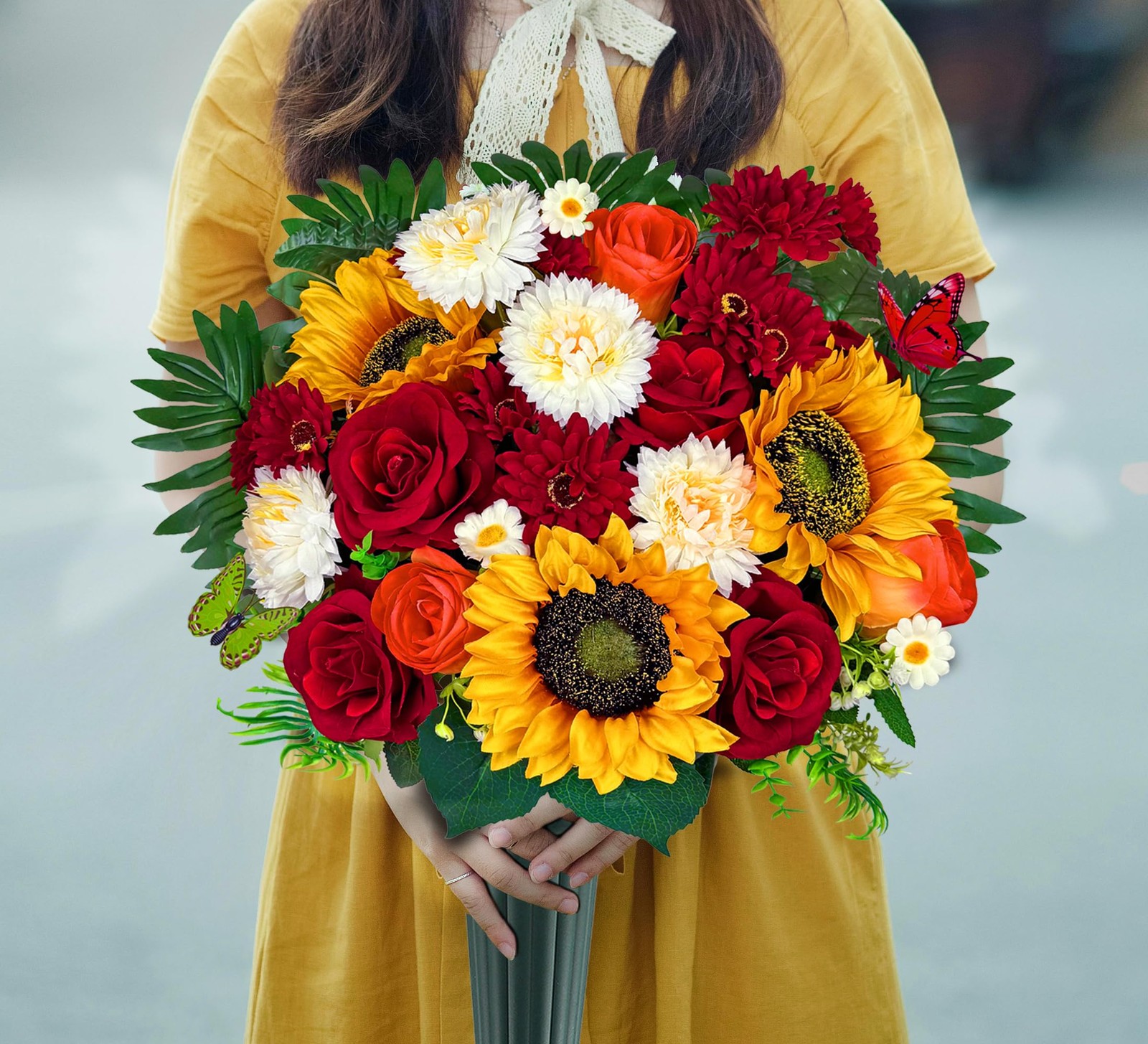 Artificial Cemetery Memorial Flowers Arrangements Silk Sunflower Rose Daisy