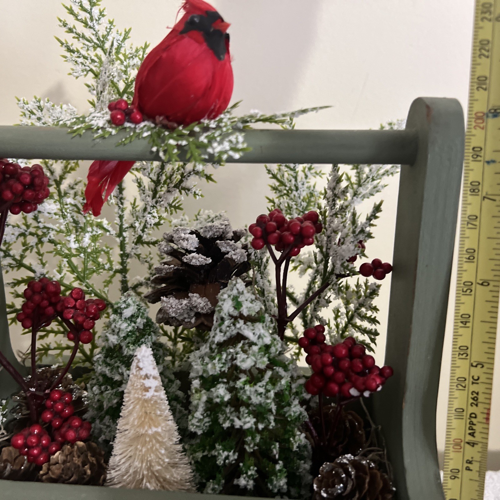 Rustic Centerpiece In Wood Box Cardinal Pinecones Winter Decor