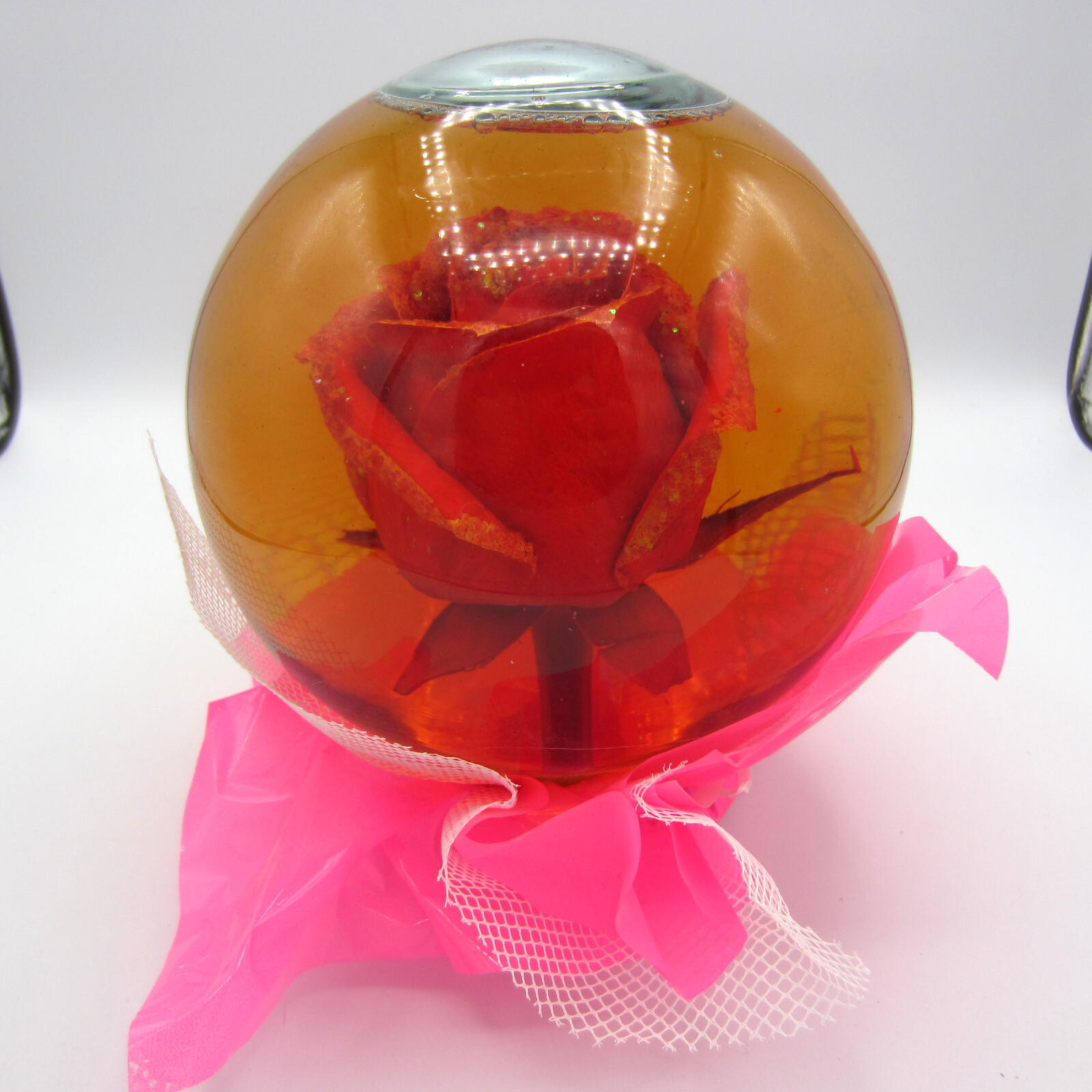 VIntage Preserved Red Rose Glitter in a glass Water Ball Dome Globe- Large 5.5”