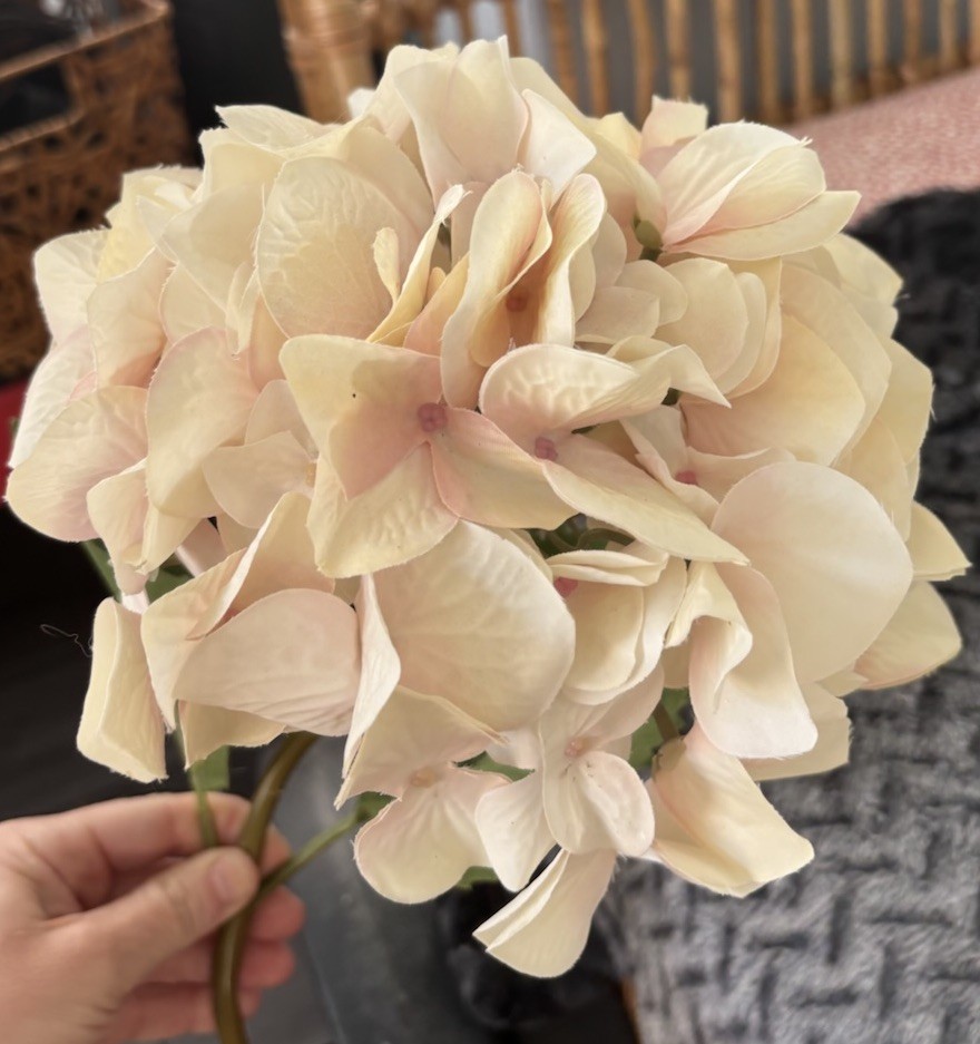 Blush Pink Hydrangea Stem Silk Flower Faux Wedding Centerpiece Realistic Ivory