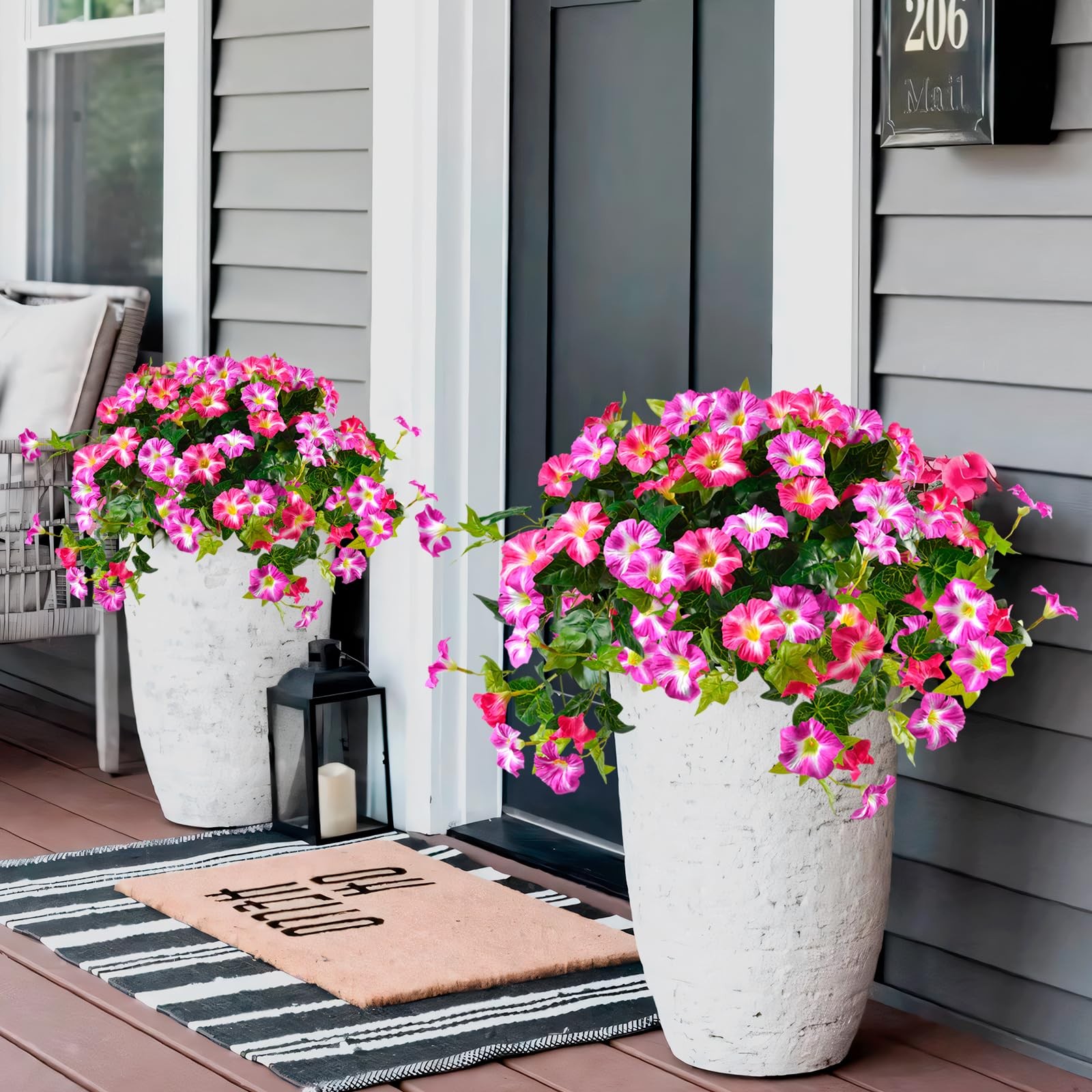 Artificial Flowers for Outdoors, 2 Pack UV Resistant Petunias with Real Touch…