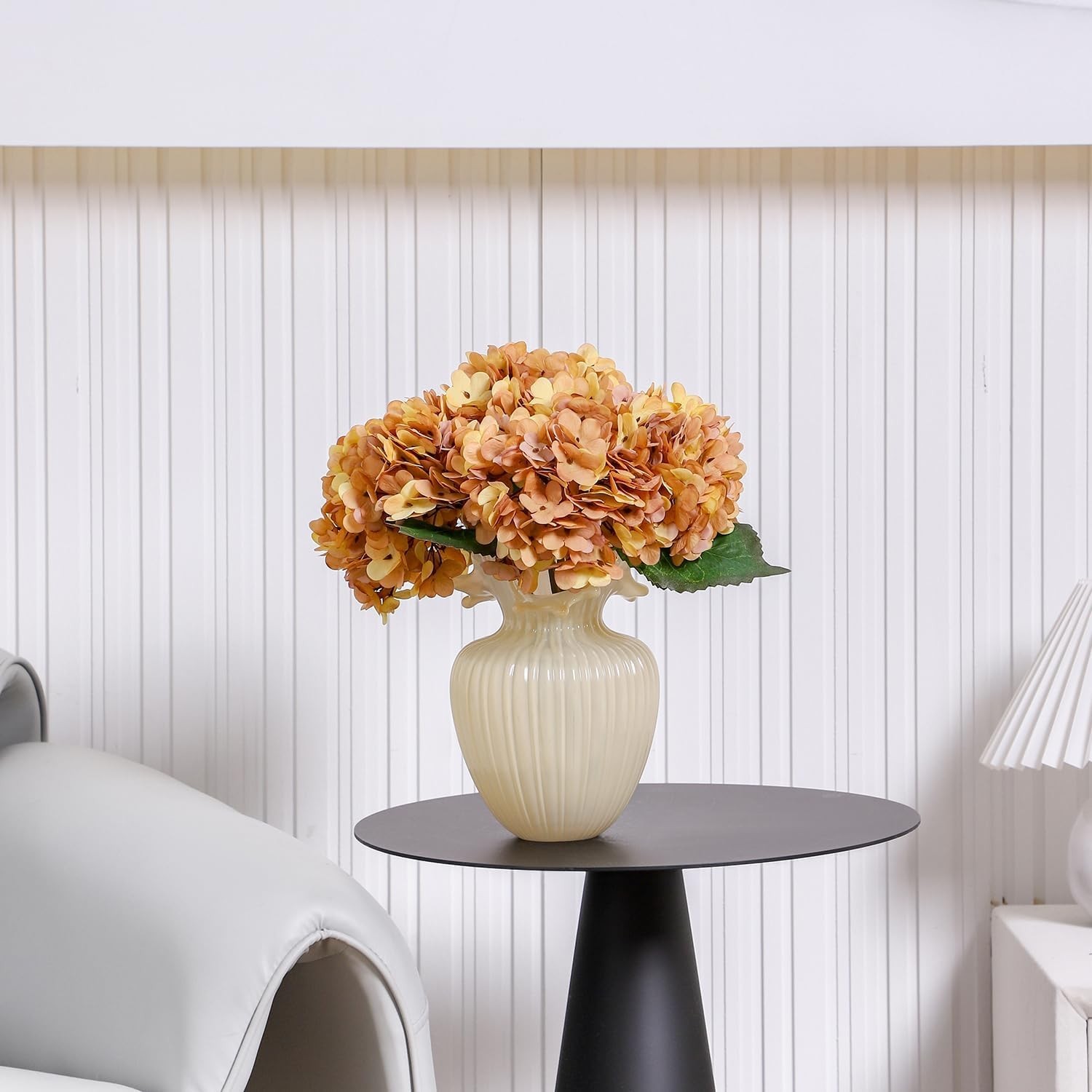 Silk Faux Hydrangea Flowers 6 Pack Autumn Yellow Indoor Outdoor Decor