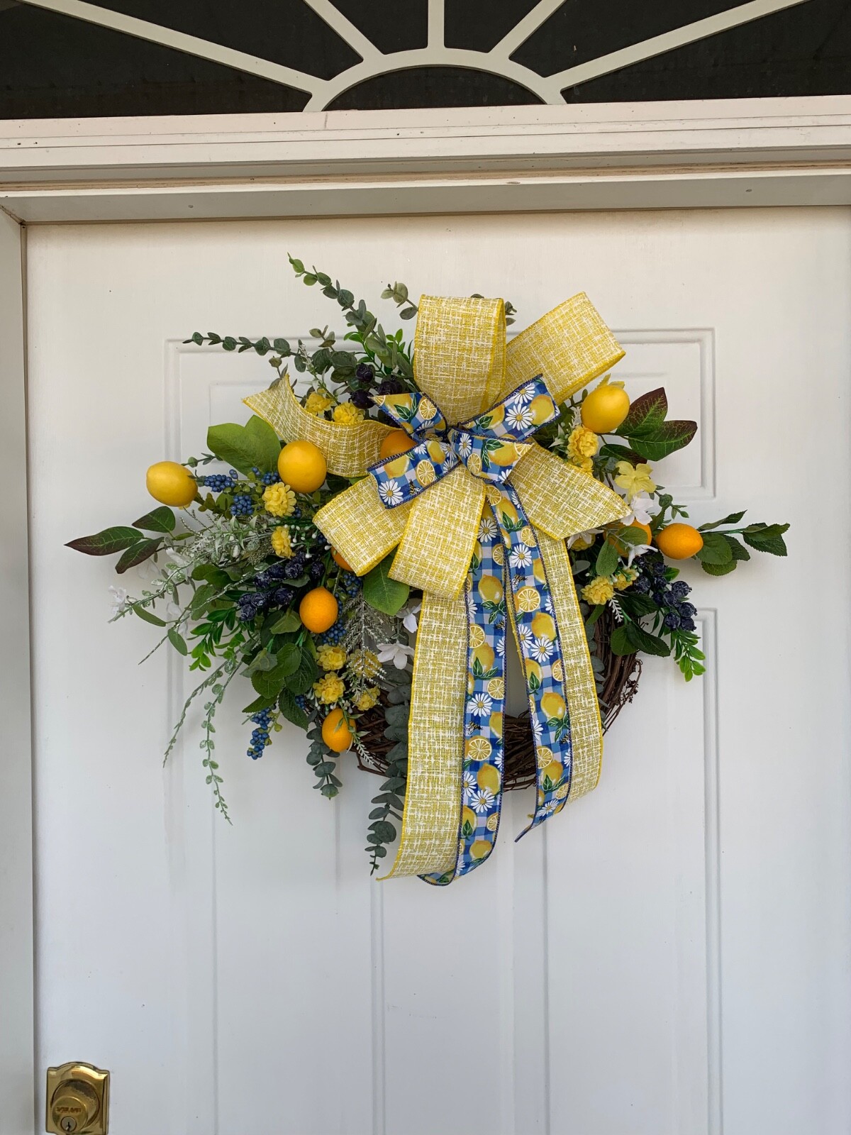 Professional Handmade Spring/ Summer Yellow Lemon Wreath on a 16” Grapevine