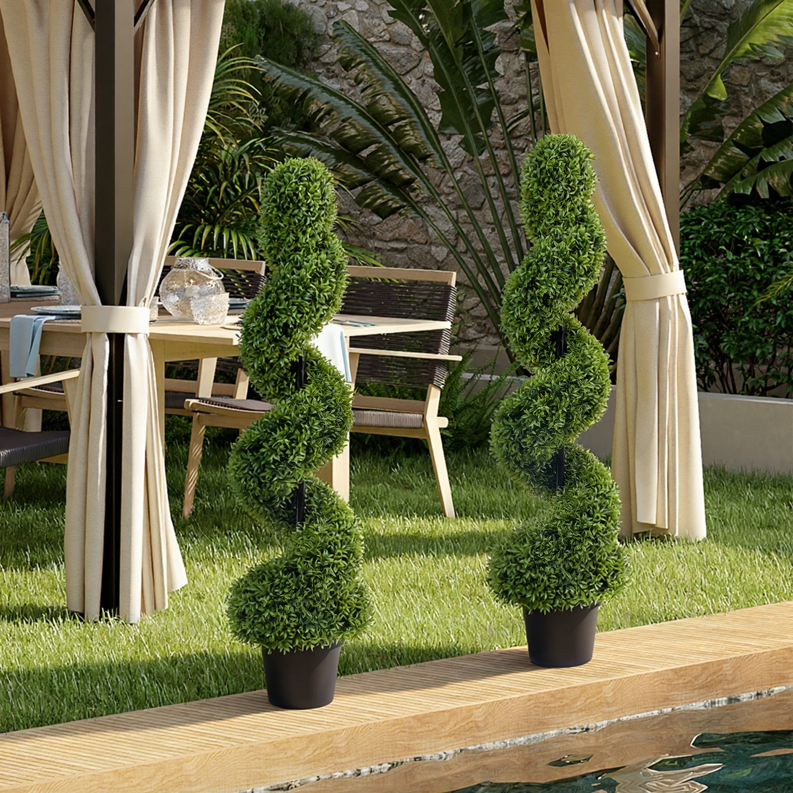 2pcs 120cm Artificial Topiary Tree Faux Spiral Topiary Tree Outdoor Fake Plant