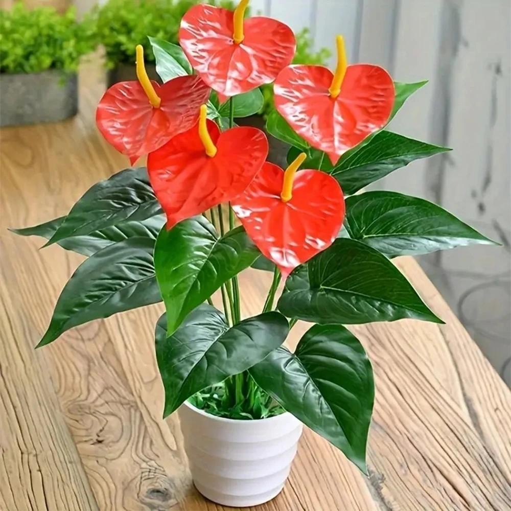 Red Palm Flamingo Flower – Lush Artificial Plant for Home, Garden & Outdoor