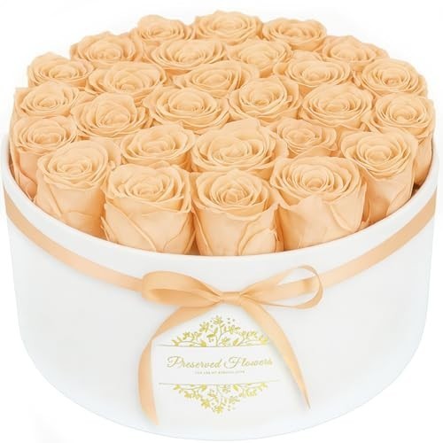 17 Preserved Forever Flowers in Luxury Suede Box – Romantic Gifts for Her, Anniv