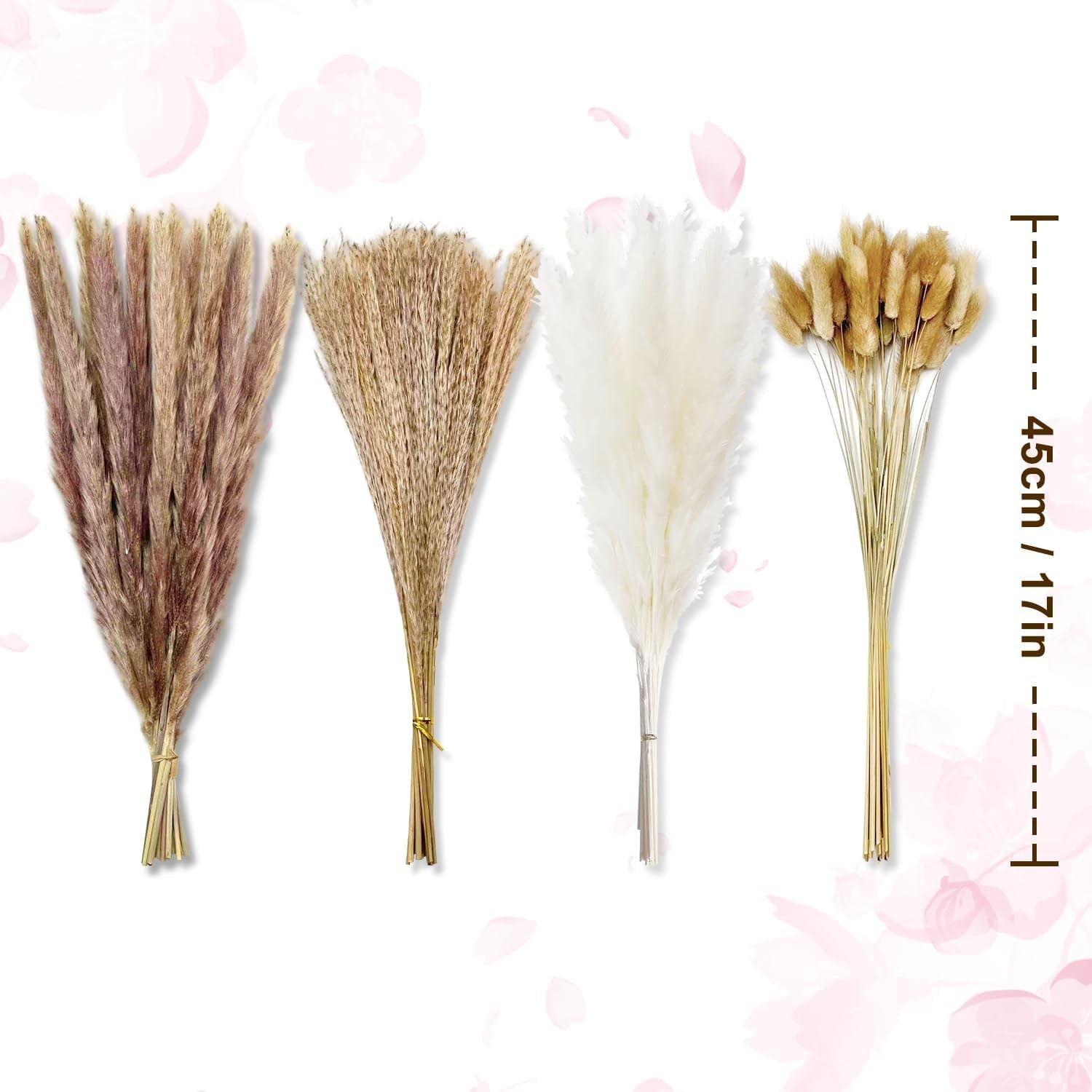 Dried Pampas Grass Decor, 100 Stems Bouquet with Bunny Tails & Reed Grass, Boho