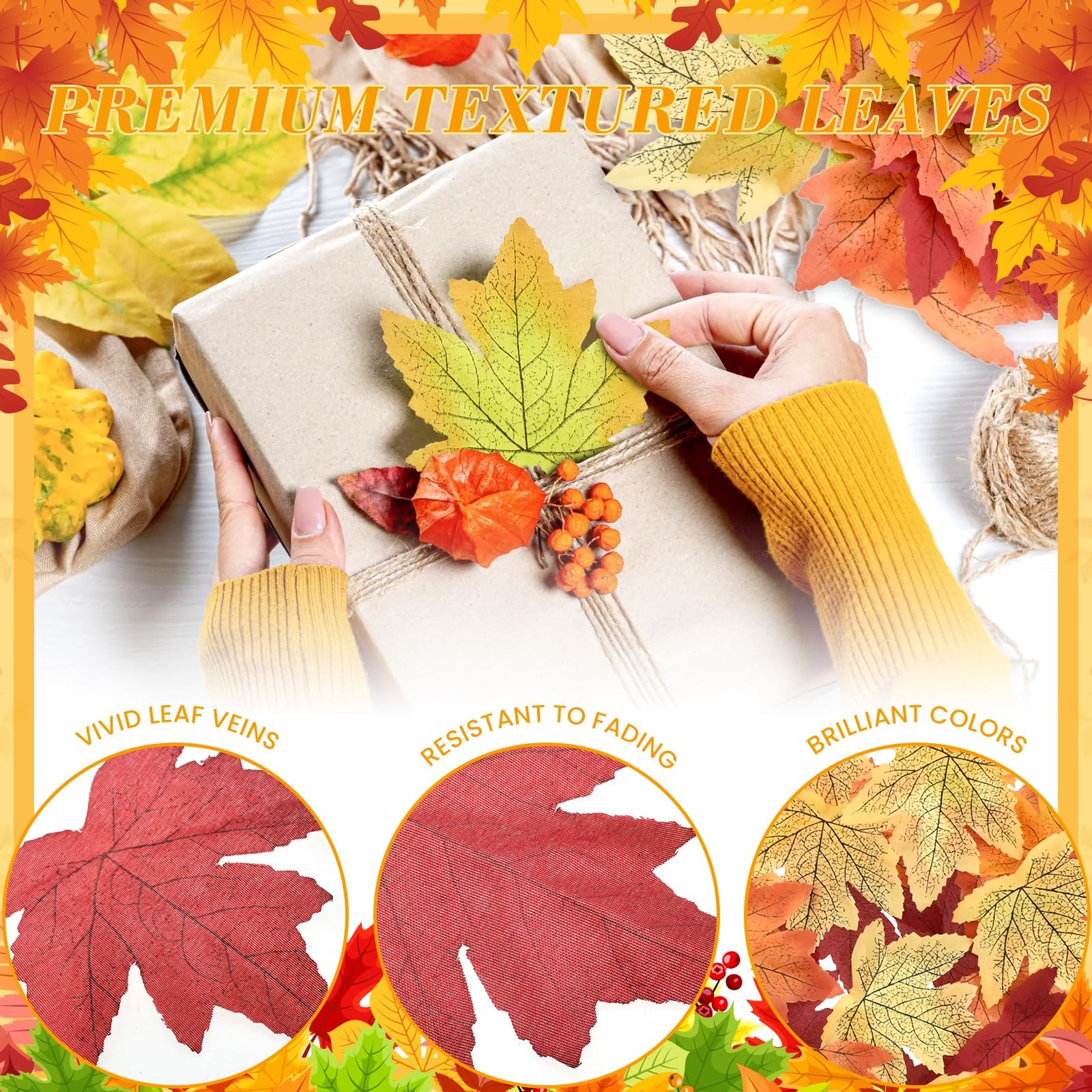 250 PCS 3.9 Inch Artificial Fall Maple Leaves Thanksgiving Halloween Decor