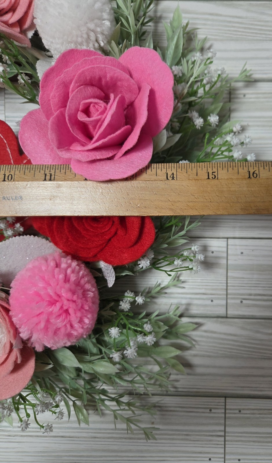 Valentine’s Day Wreath Felt and Faux Silk Florals Hearts Roses BB Greenery Multi