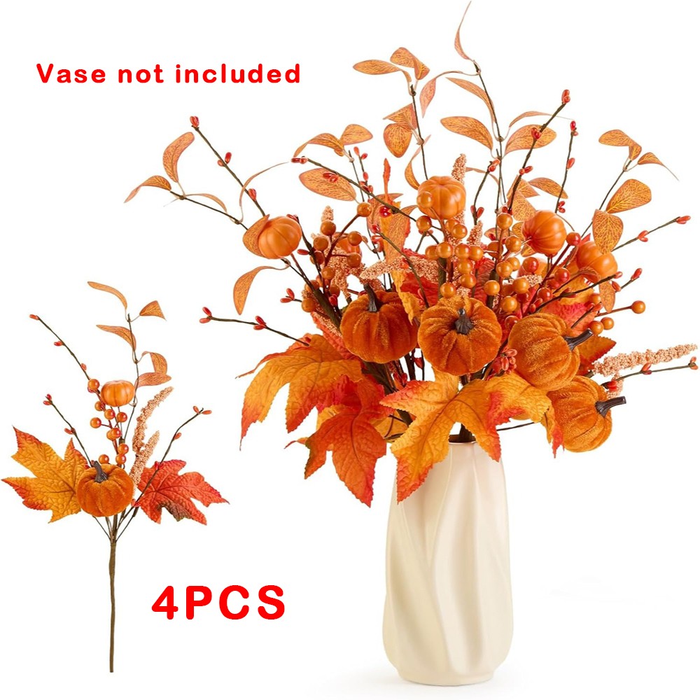 4x High Quality Artificial Pumpkin Maple Leaf Ornaments fits Floral Arrangements