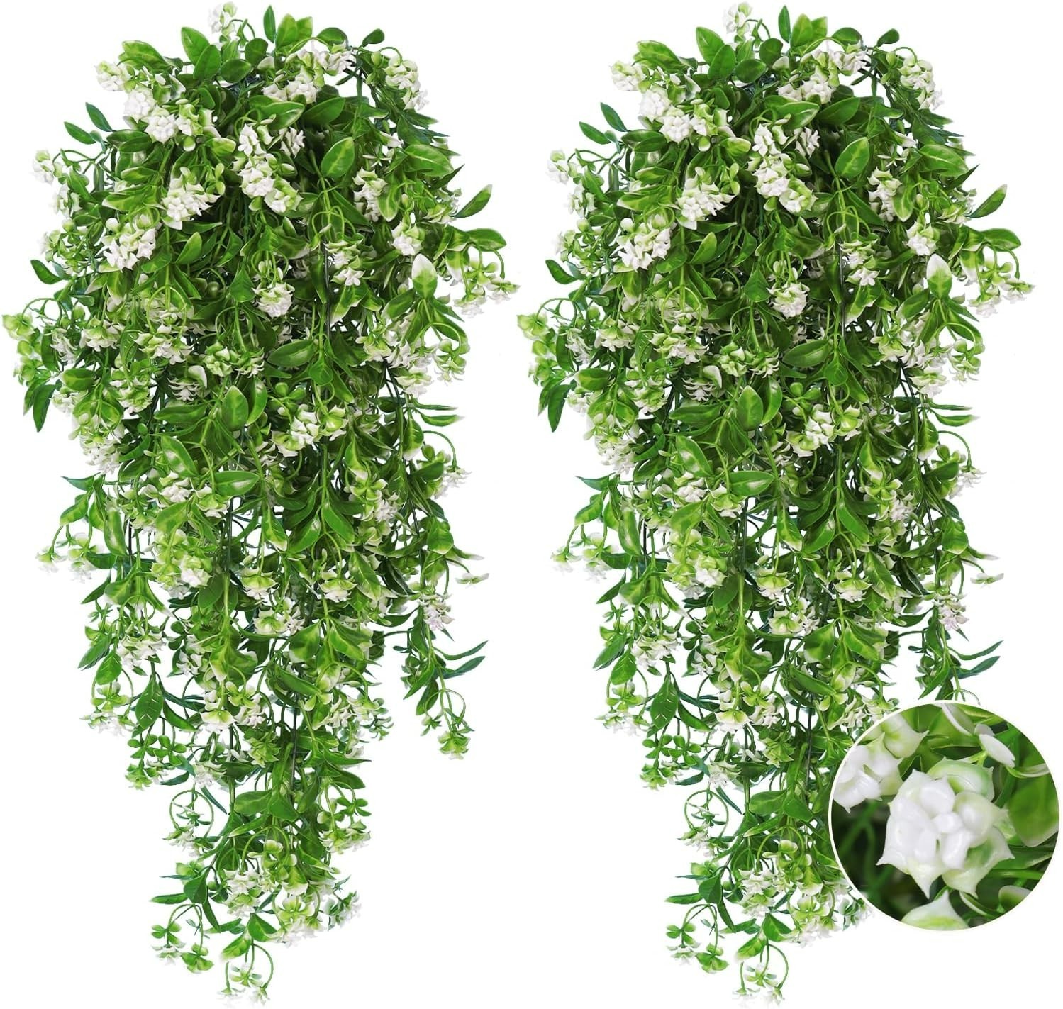 Faux White Hanging Plants – 2-Pack Fake Ivy Vines for Indoor & Outdoor Use