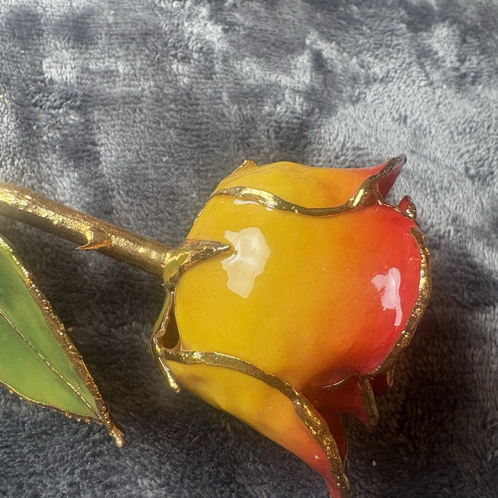 Vintage Forever Rose Lacquer Dipped 24k Gold Trimmed Yellow/Red Two Tone Rose