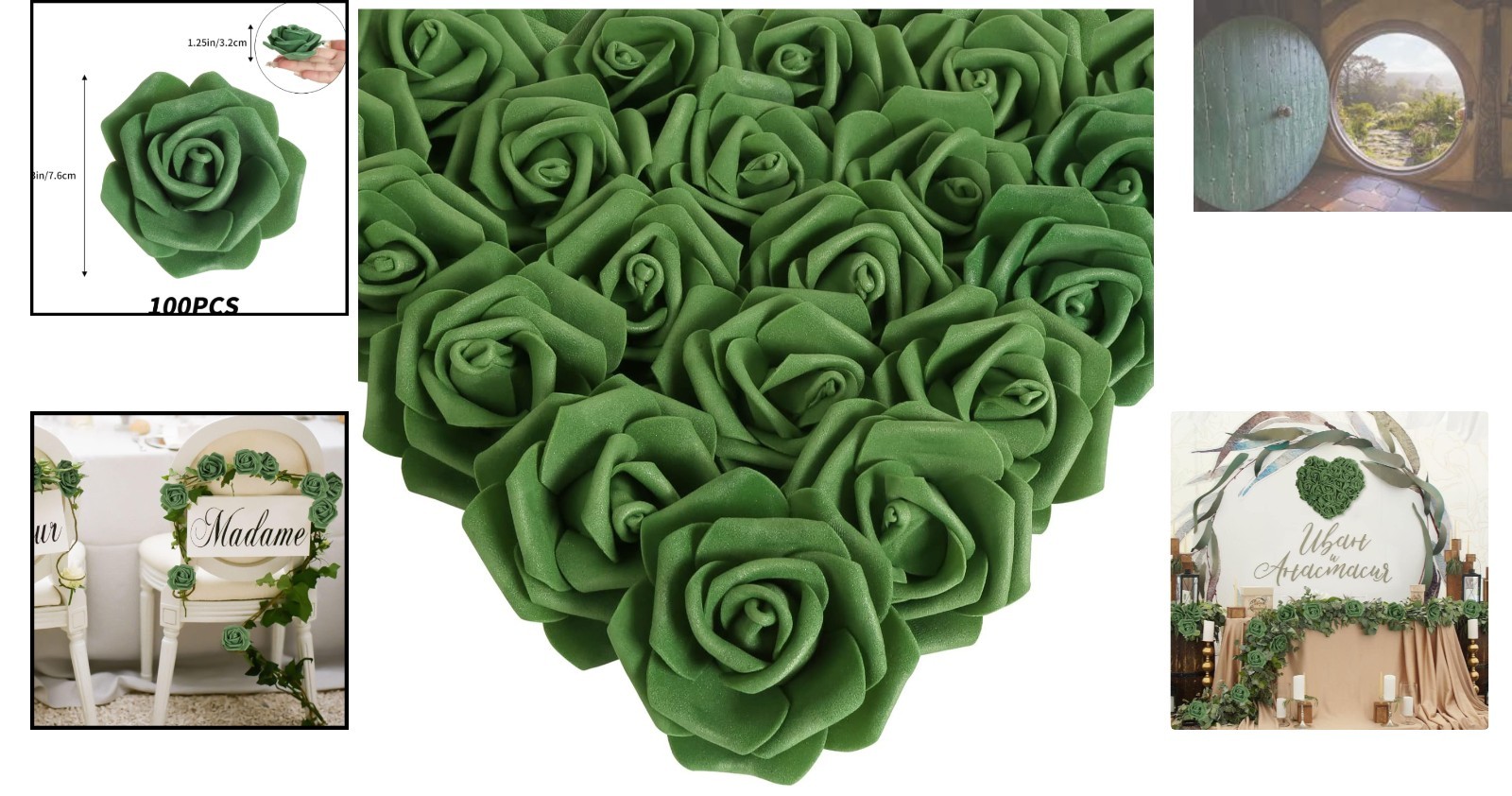 Vibrant Army Green Stemless Foam Roses – 100 Pcs for Centerpieces and Crafts