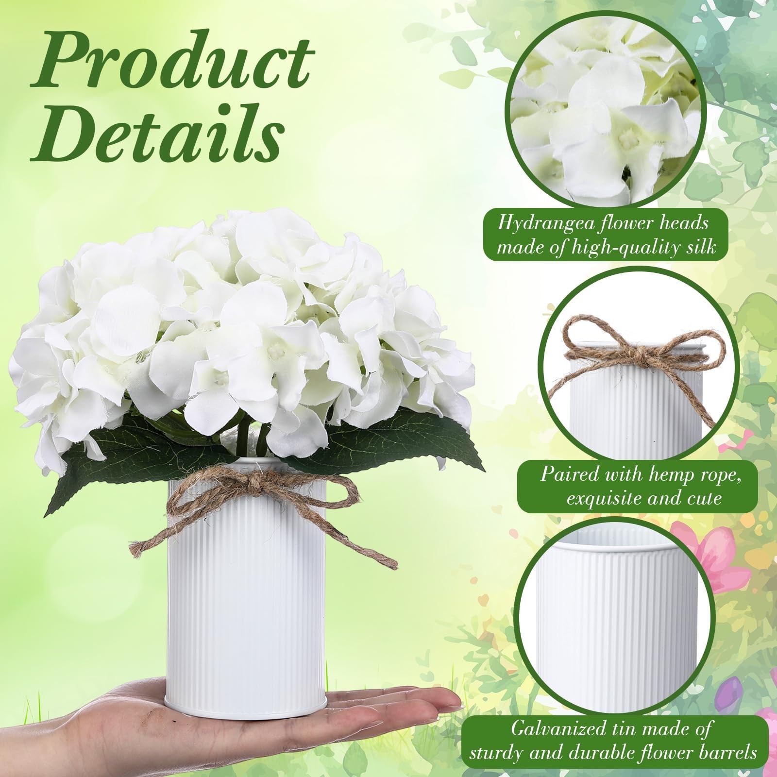 White 12 Sets Wedding Flower Table Centerpieces Artificial Hydrangeas with Ru…