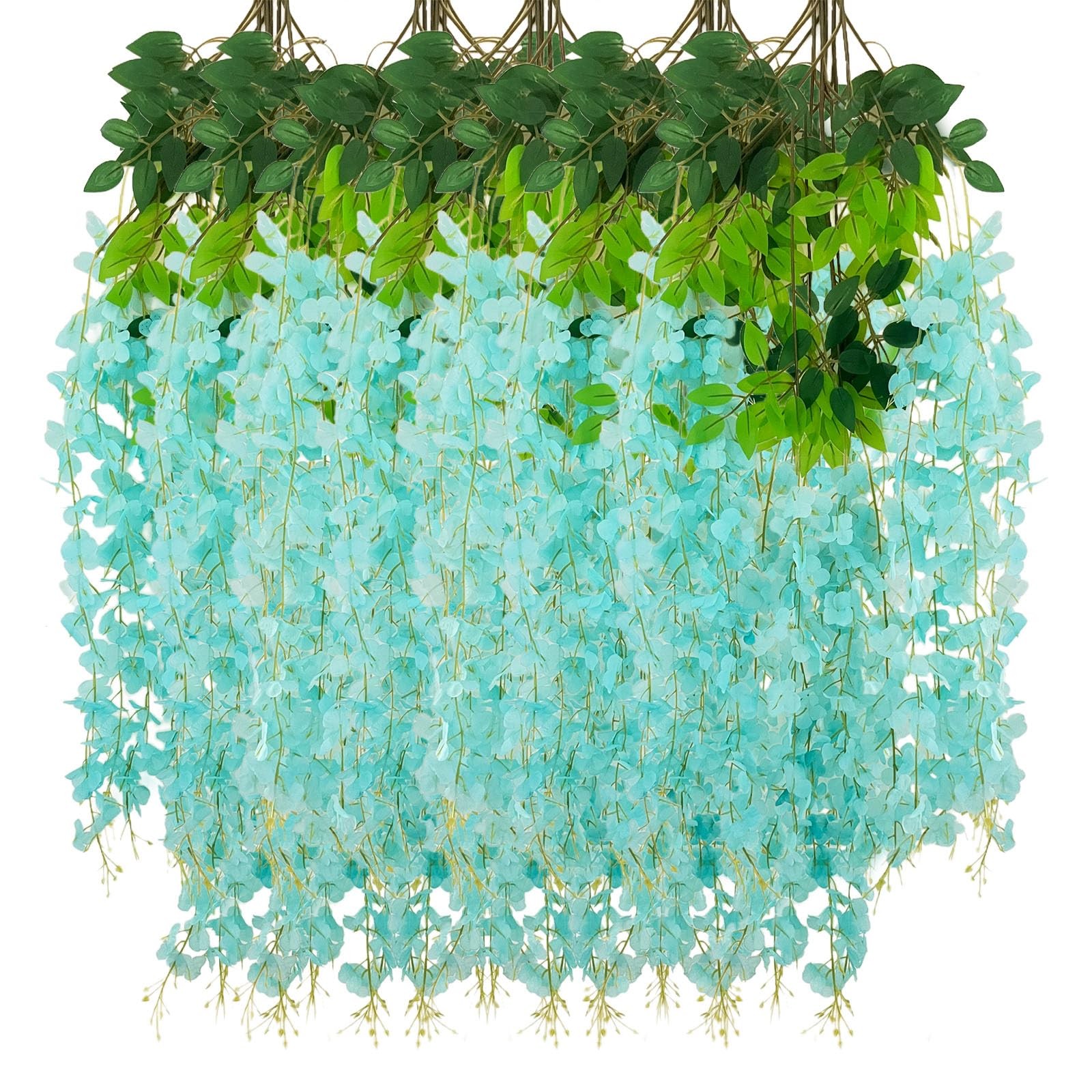 Luerbi 24 Pack Teal Wisteria Hanging Flowers Garland, 3.77 Feet Artificial Fl…