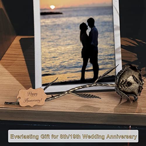 Anniversary 8 Year Gifts – Metal Rose 8th Anniversary 11.8x3x3 inches Bronze