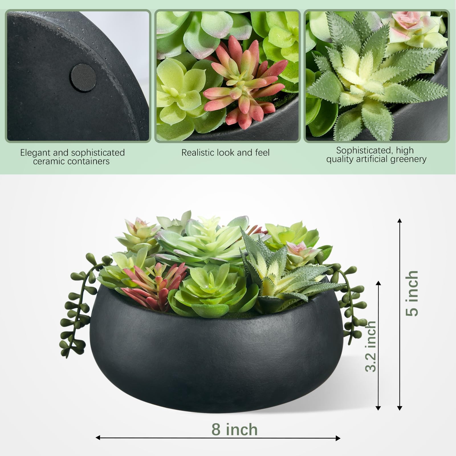 Best 8inch Artificial Succulent Plants in Pots,Large Fake Succulents with Black