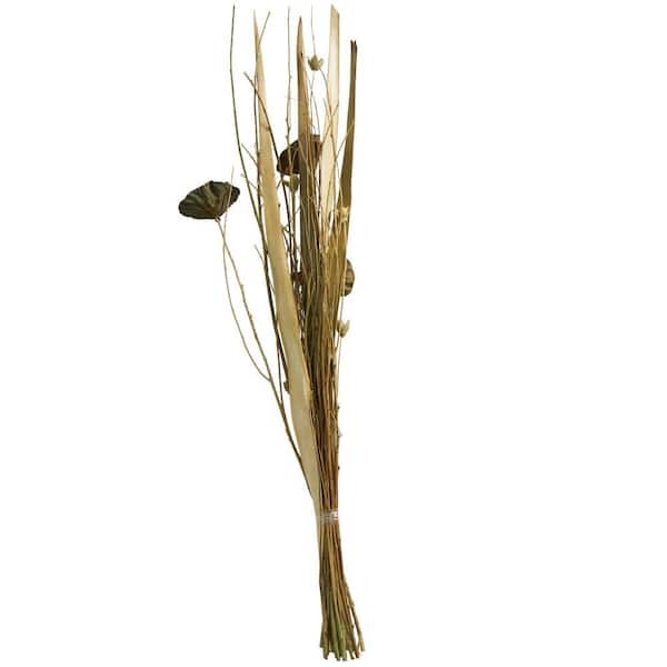 Litton Lane Tall Bouquet Lotus Flower Natural Foliage w/Grass and Branch Accents
