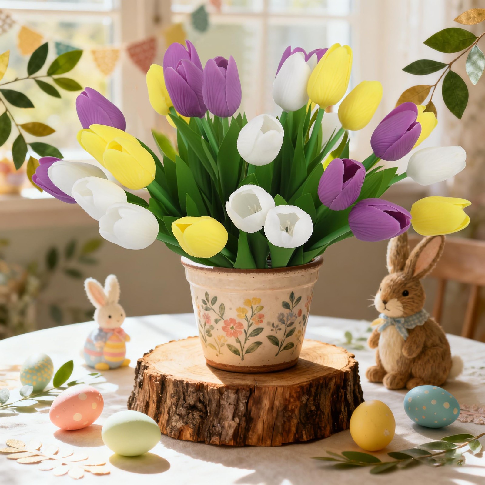 Artificial Tulips Flowers Fake Latex Tulip Stems – 56pcs Real Touch Faux Mult…