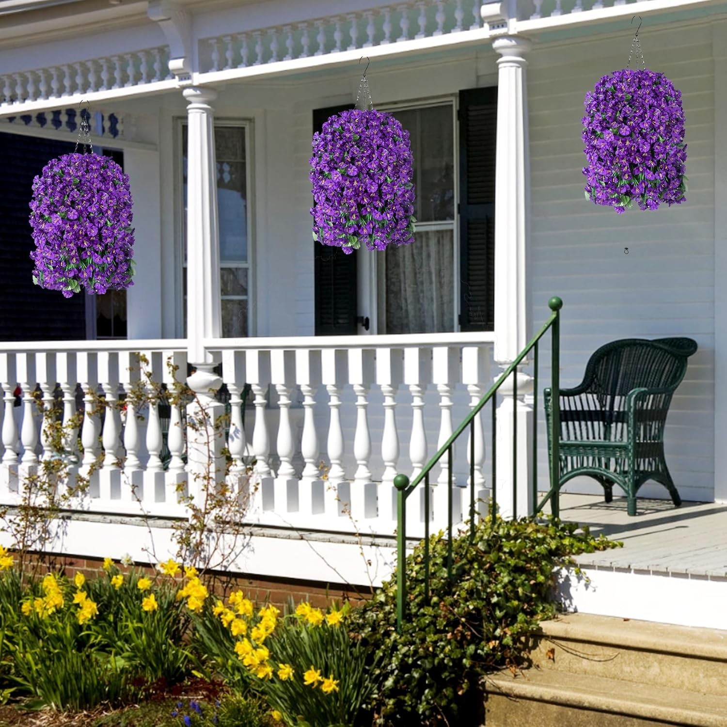 Faux Hanging Plants Flower Basket Outdoor Decoration Purple Morning Glory 11 cm