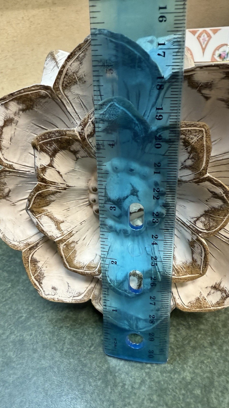 White Distressed Carved Flower/ Free Standing/ Table Decor 5 1/2”