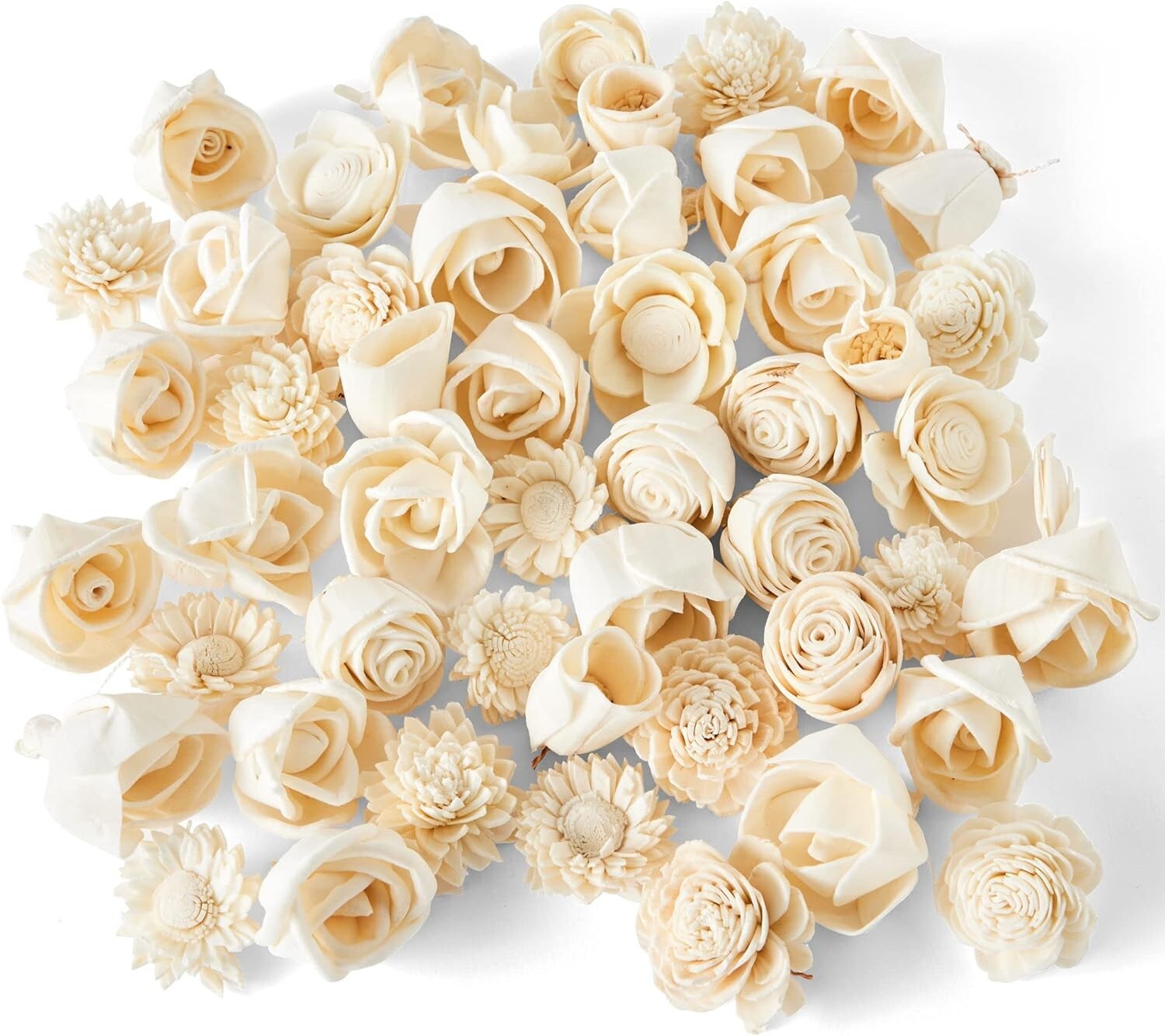 Assorted Cream Sola Wood Flowers – 50 Handcrafted Miniatures for Crafting