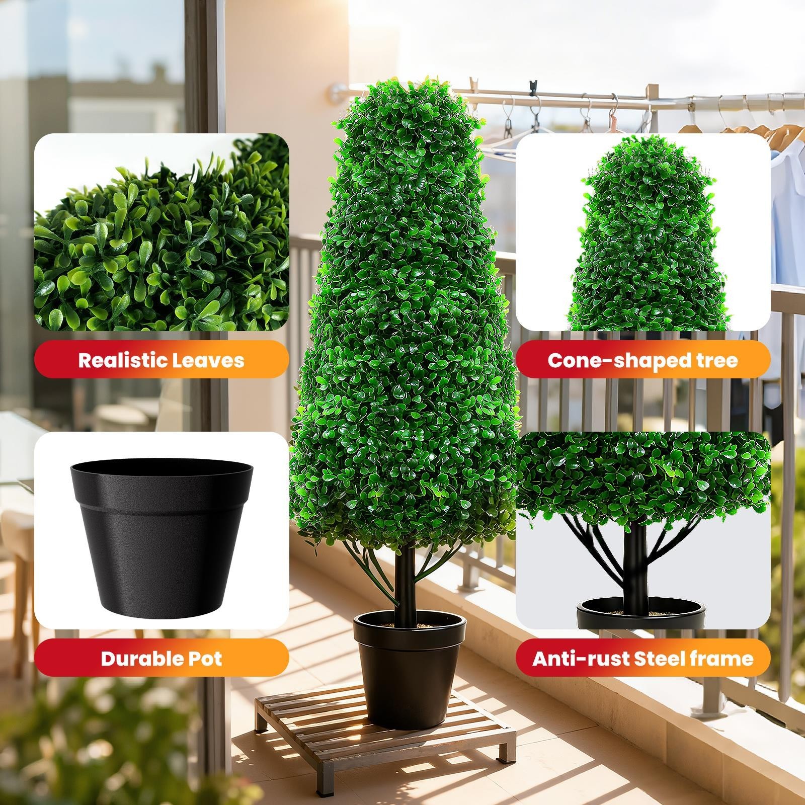 2PCS 4FT Fake Boxwood Topiary Trees Potted Plants with Black Planter for Home