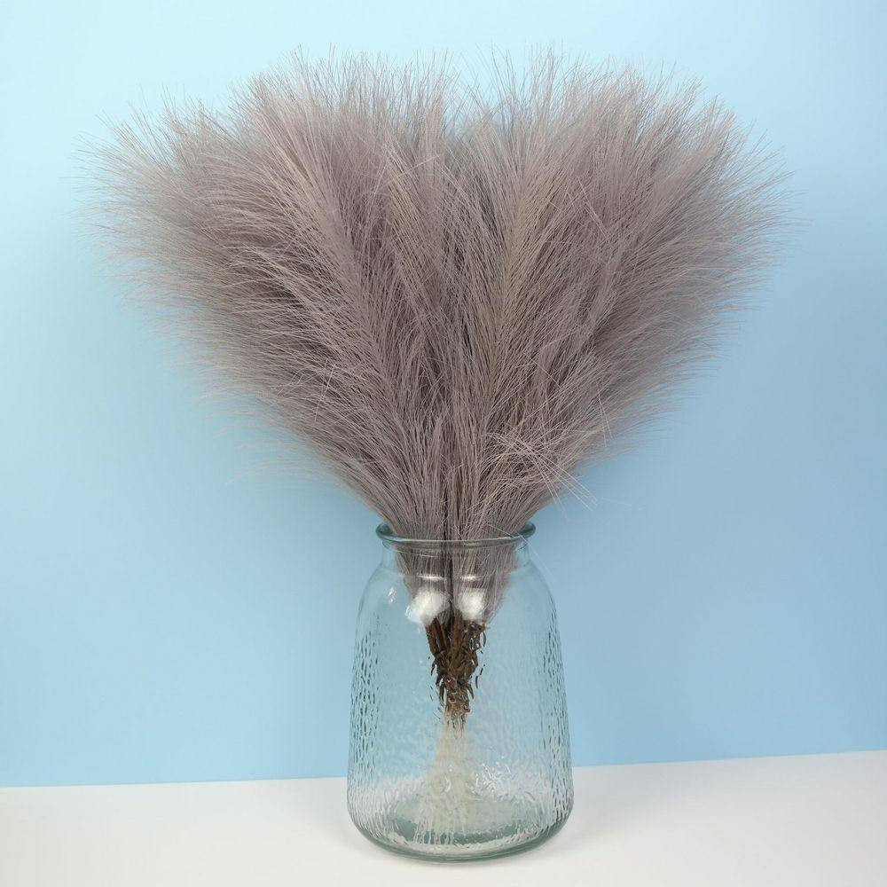 2 In. 56 Pieces Gray Artificial Plant Faux Pampas Grass Boho Fluffy Flower Vase