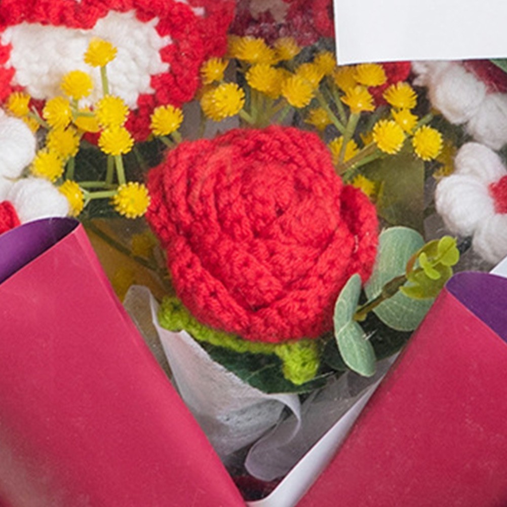 30-35cm Handmade Crochet Flower Bundle Knitted Decor Pink Red Yellow Purple