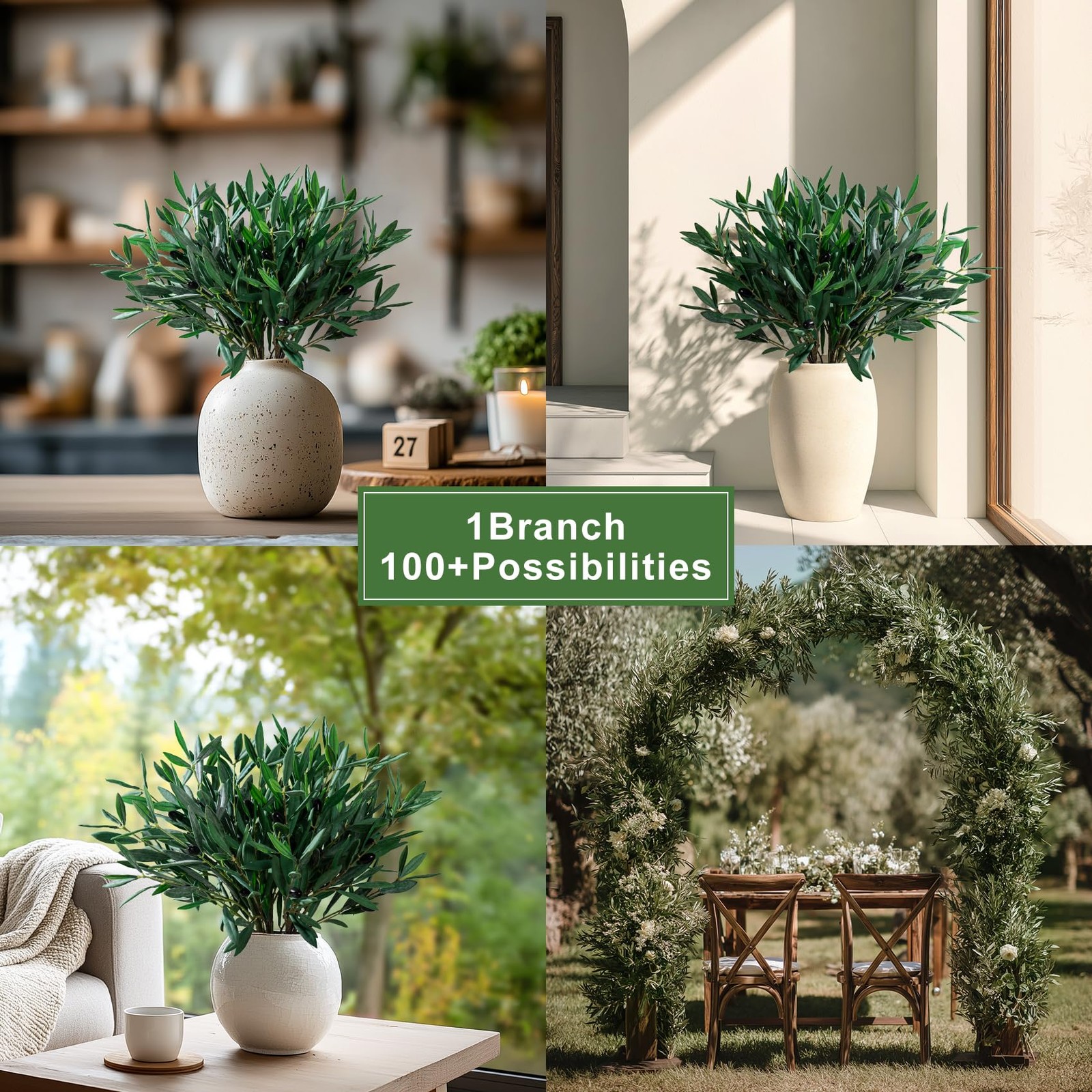 8PCS Premium Artificial Olive Branches for Vases – Realistic PU & Silk Faux G…