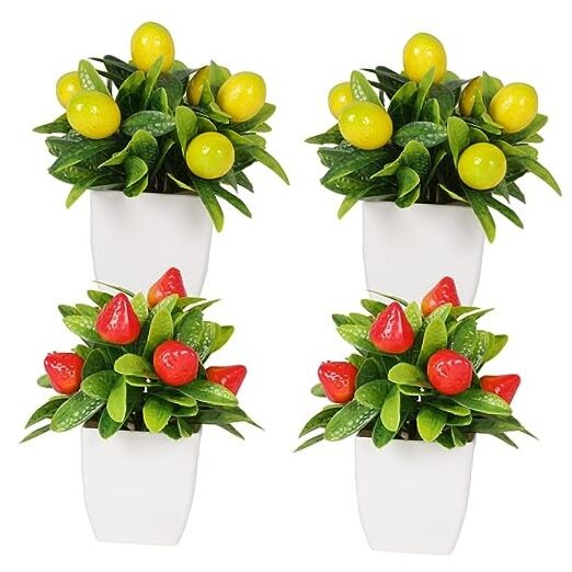 4 Fake Potted Plants Small Artificial Fruit Plants with Pots Lemon 2pcs Type C