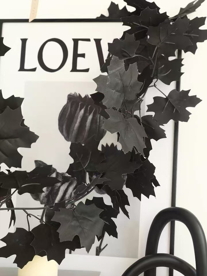 Halloween Artificial Maple Leaf Black Lifelike For Decorating Home/wall-Black