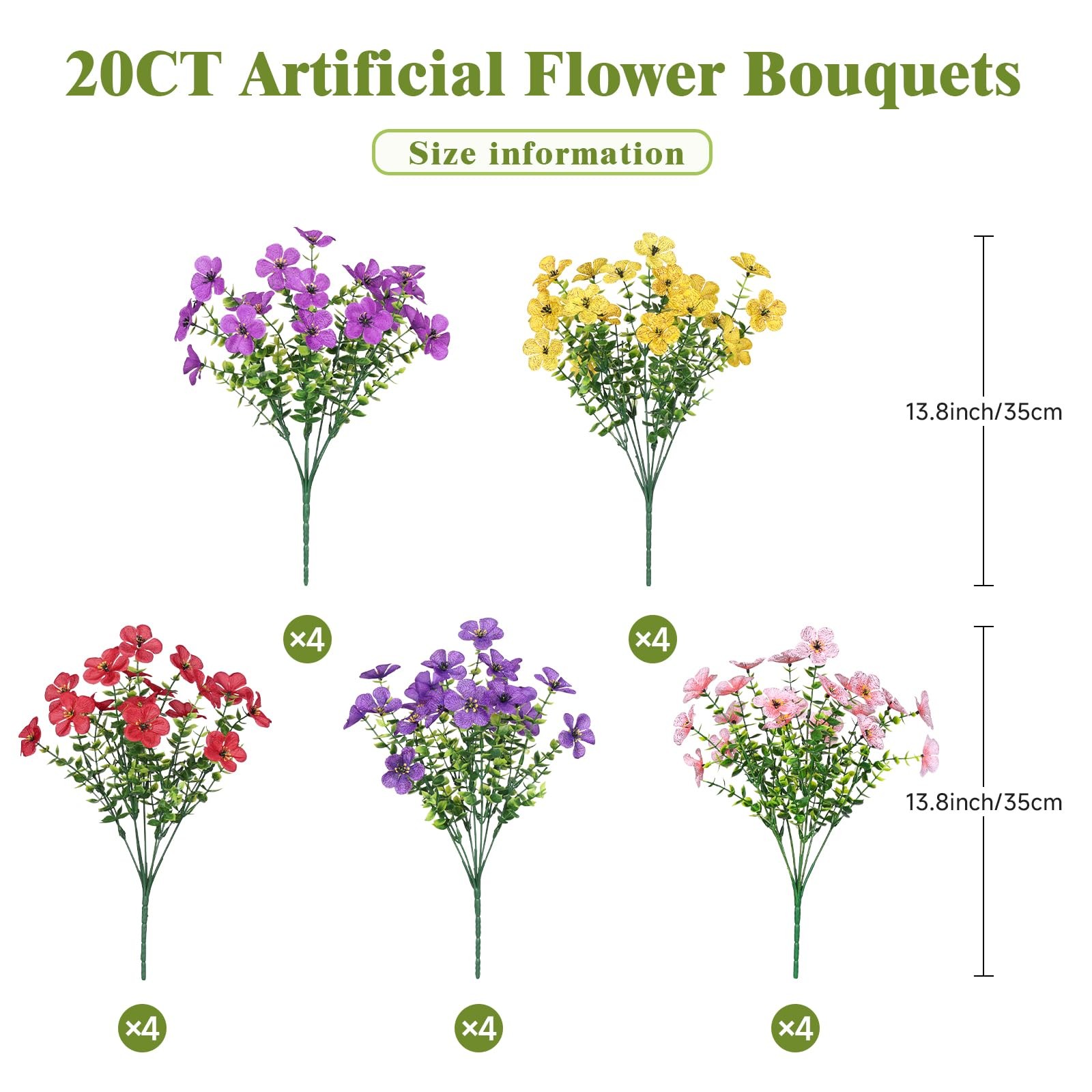 20 Bundles Artificial Flowers for Outdoor Indoor Decoration, UV Resistant No …
