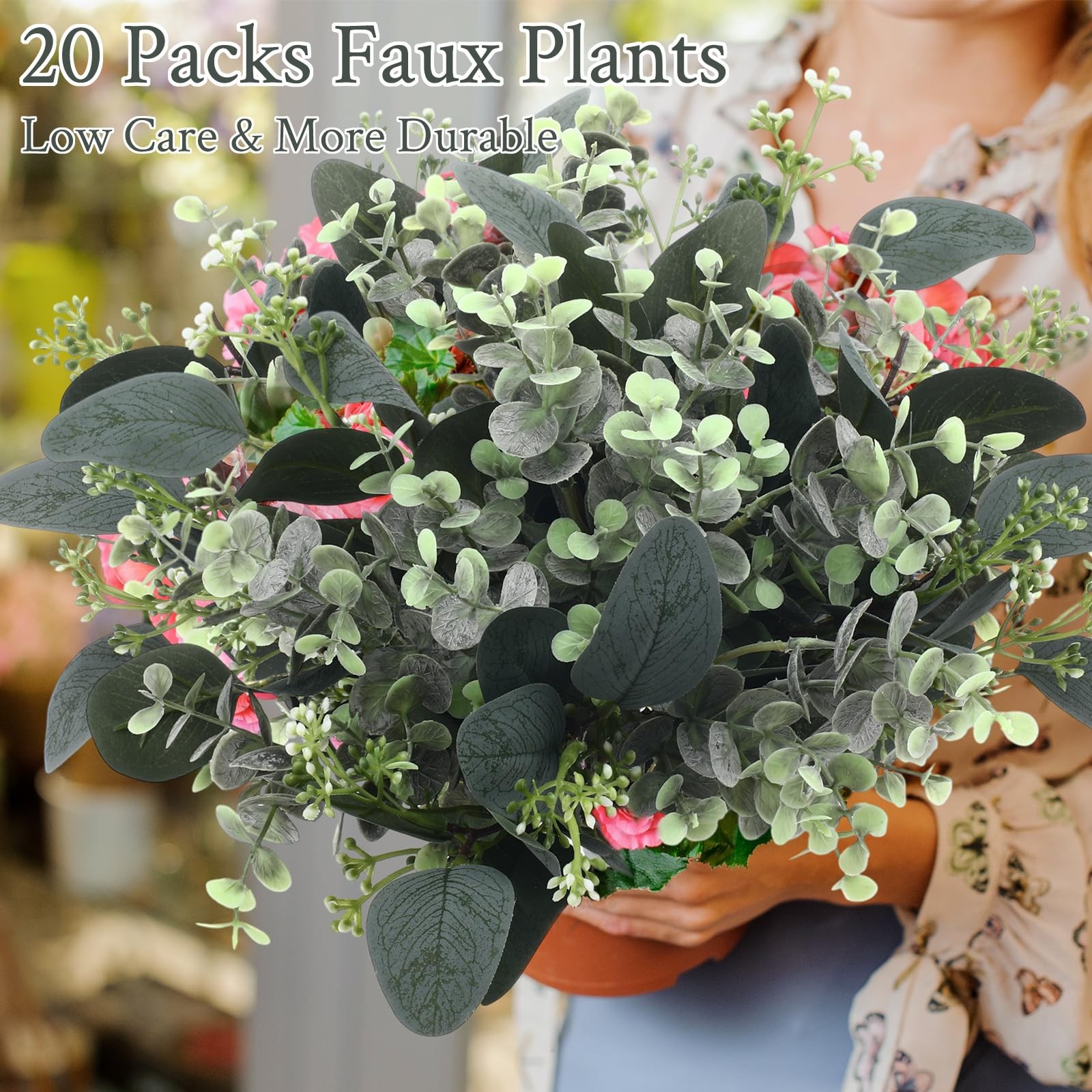 Mixed Eucalyptus Leaves Stems Bulk with White Seeds Artificial Silver Dollar …