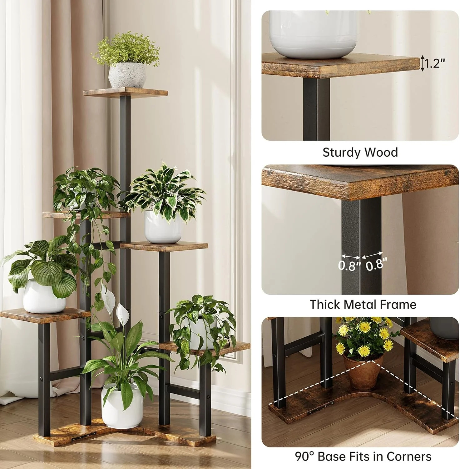 Yzosvki Corner Plant Stand Indoor, 6 Tiered Corner Plant Shelf Flower Stand for