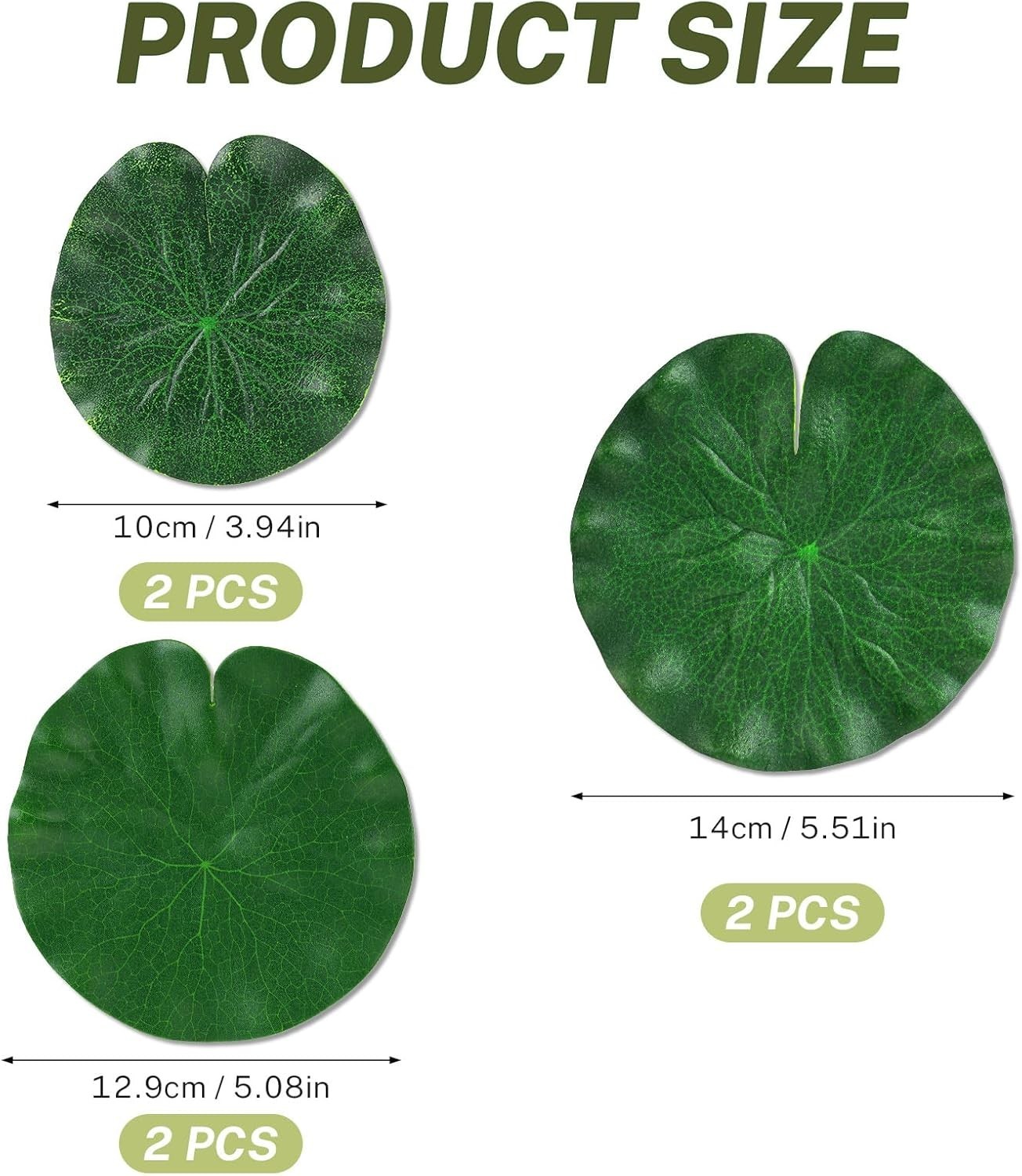 6 Pcs Artificial Lily Pads for Ponds, 3 Sizes Realistic Floating Fake Lily