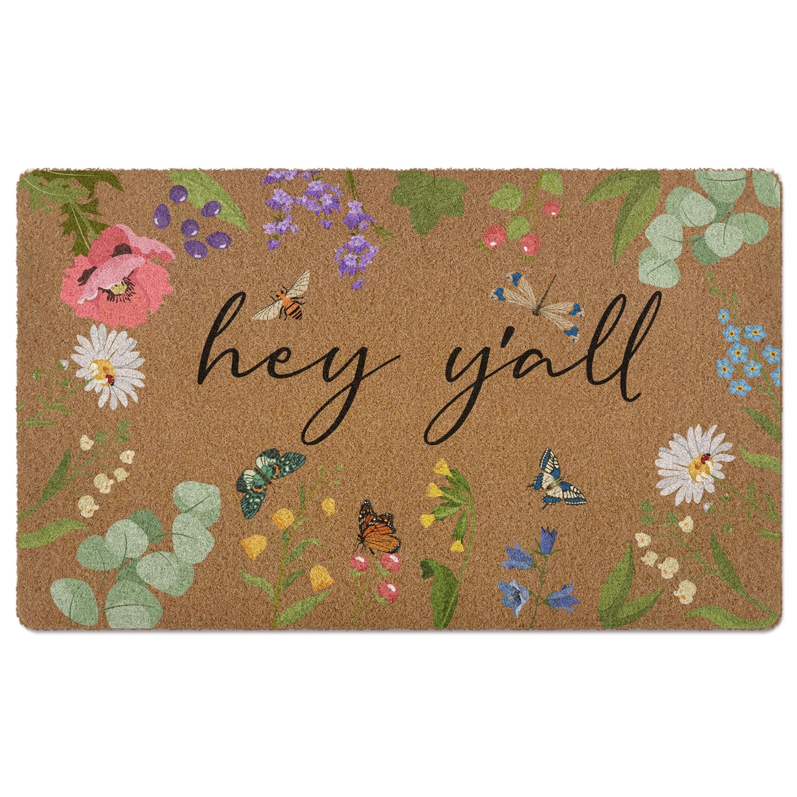 huester Funny Spring Floral Door Mat, Hey Y’all 17x30inch, Flower02