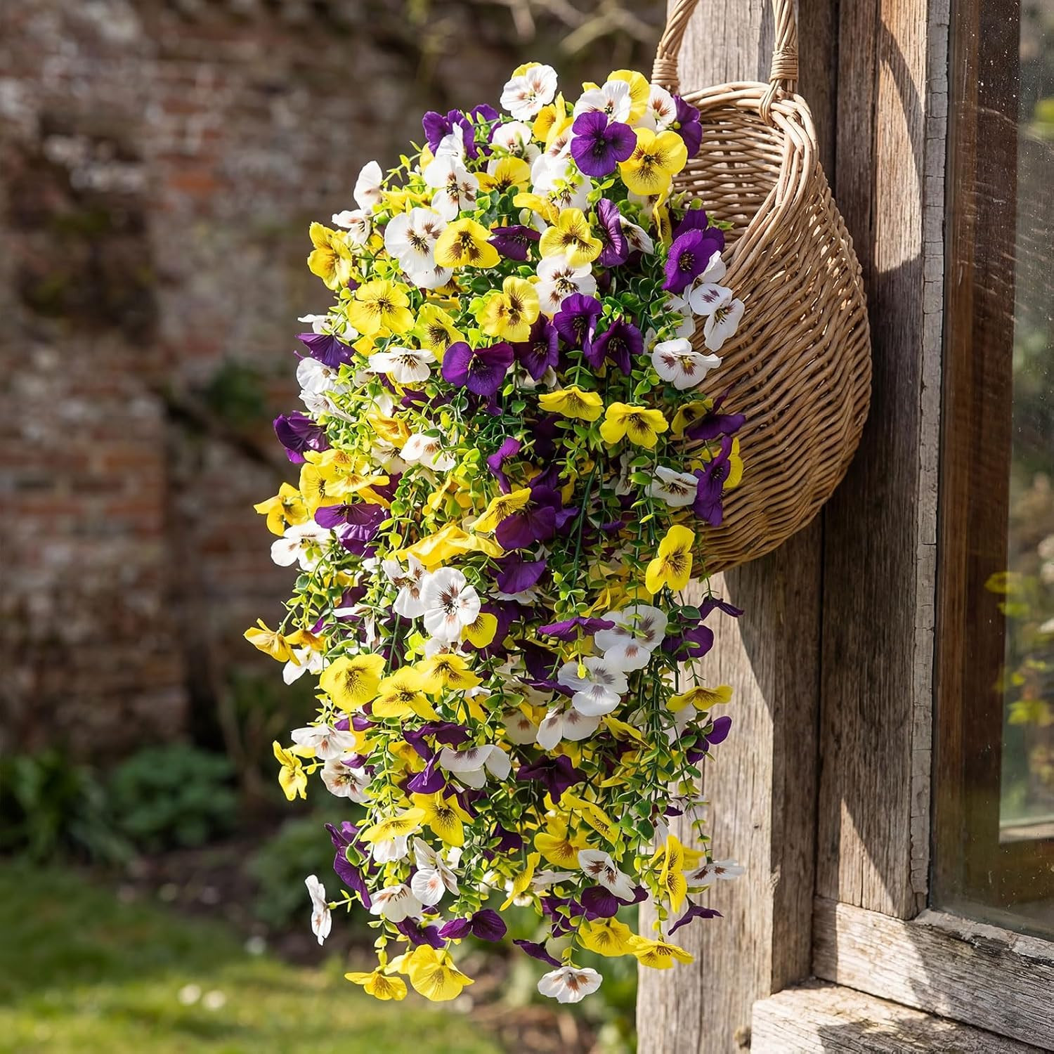 8 Pcs UV Resistant Hanging Pansy Flowers for Outdoor Spring Decor