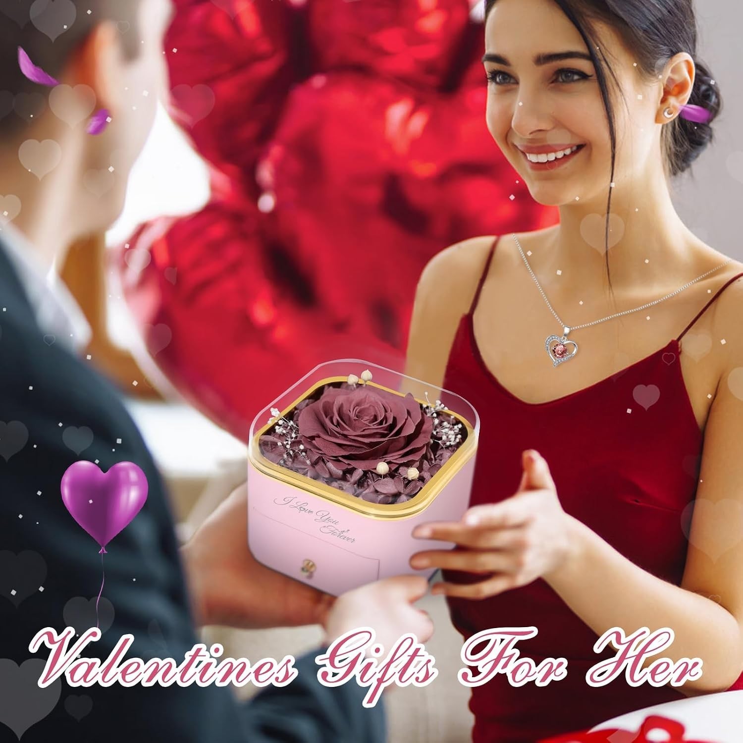 Preserved Real Rose and Heart Pendant Necklace – Unique Gifts for Any Occasion
