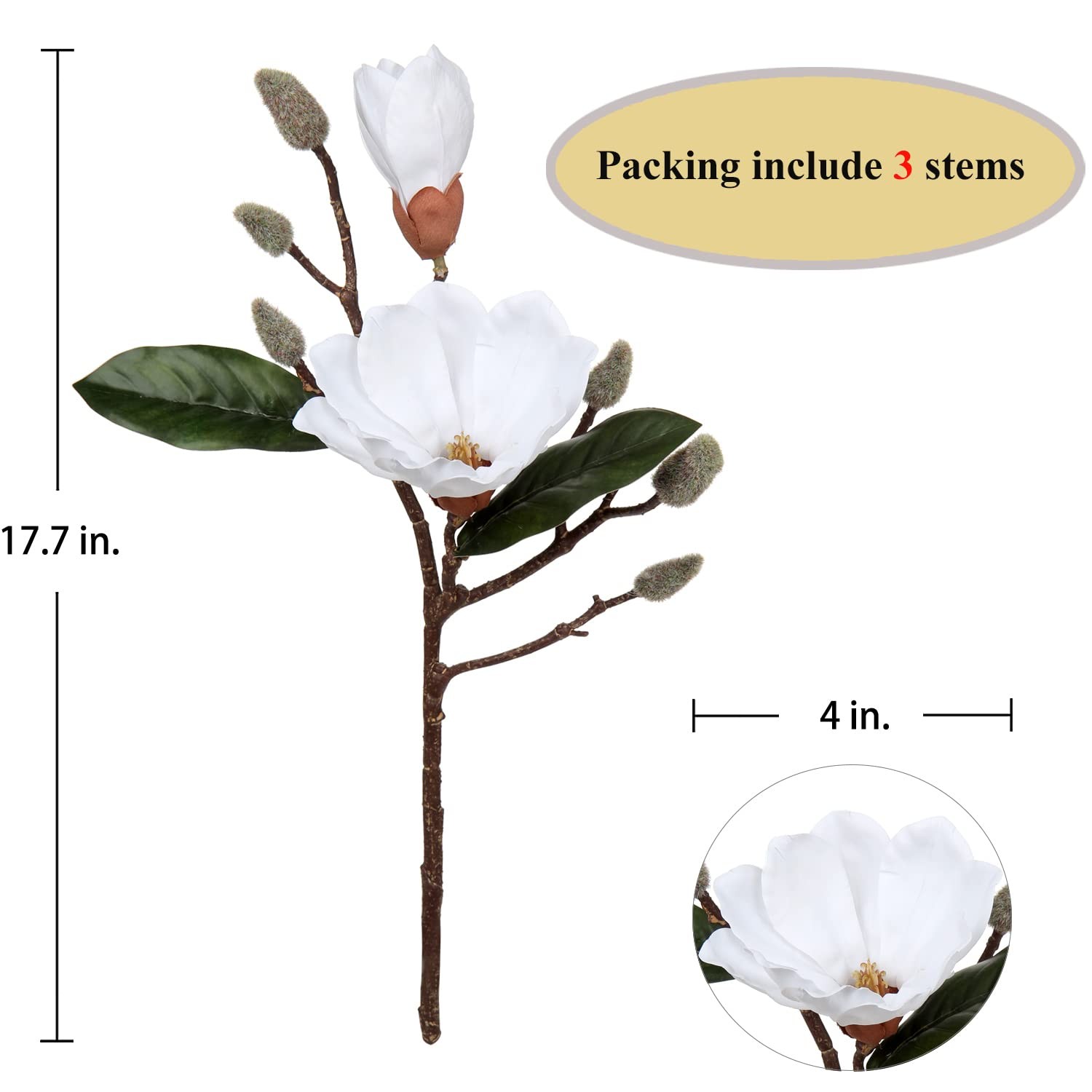 Magnolias Artificial Flowers 3Pcs Silk Magnolias Stems Faux Magnolia Flowers …