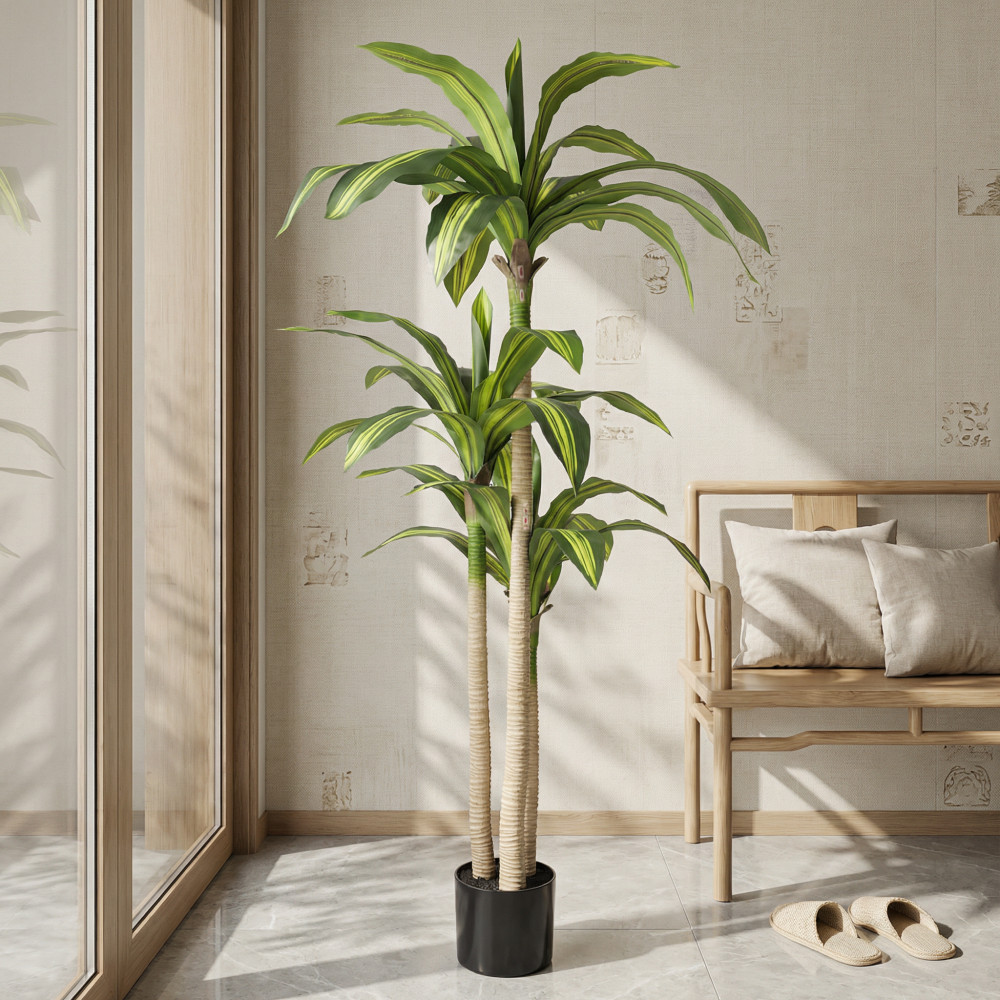 Artificial Dracaena Tree with Black Plastic Pot, 1pc/set