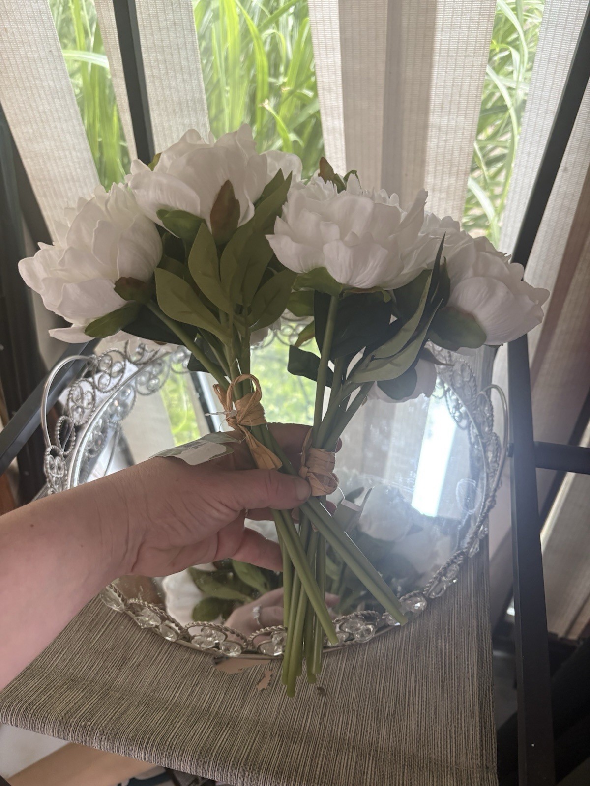 2 Real Touch Latex White Peony Bouquets Artificial Flowers Faux 12”