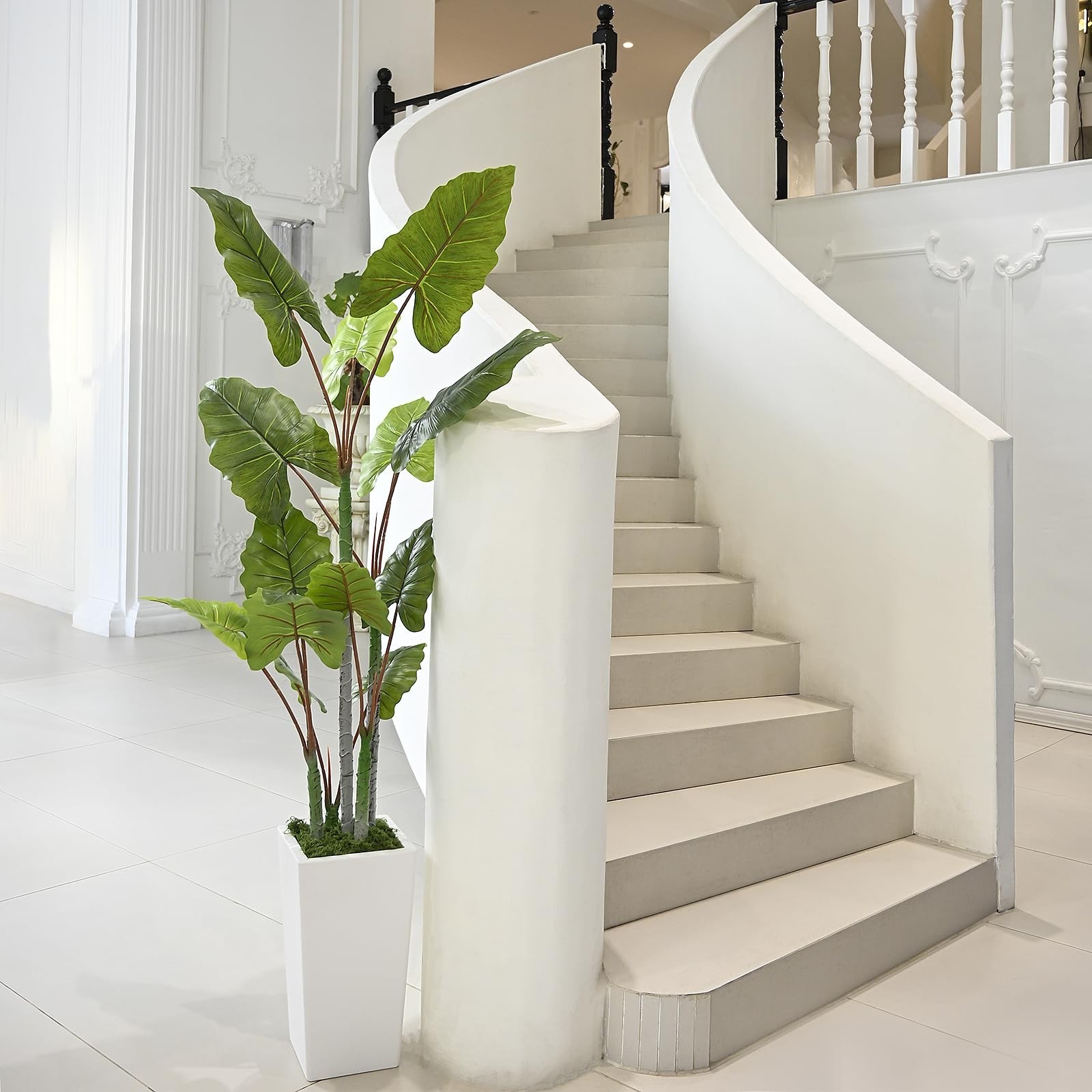 Abzo Artificial Plant Indoor 5.5FT – Fake Tree White Tall Planter – Faux Silk