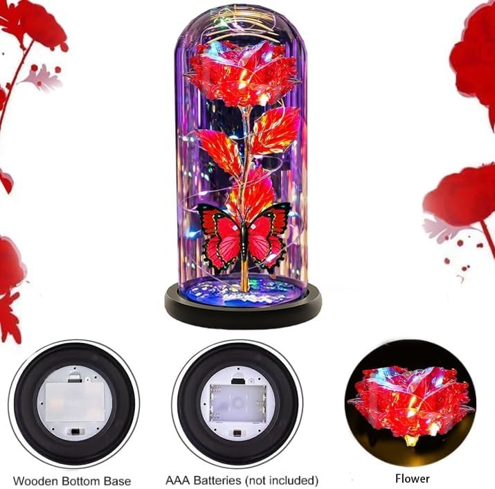 Mothers Day Gift For Her Forever Rose Flower Dome Glass LED Night Light