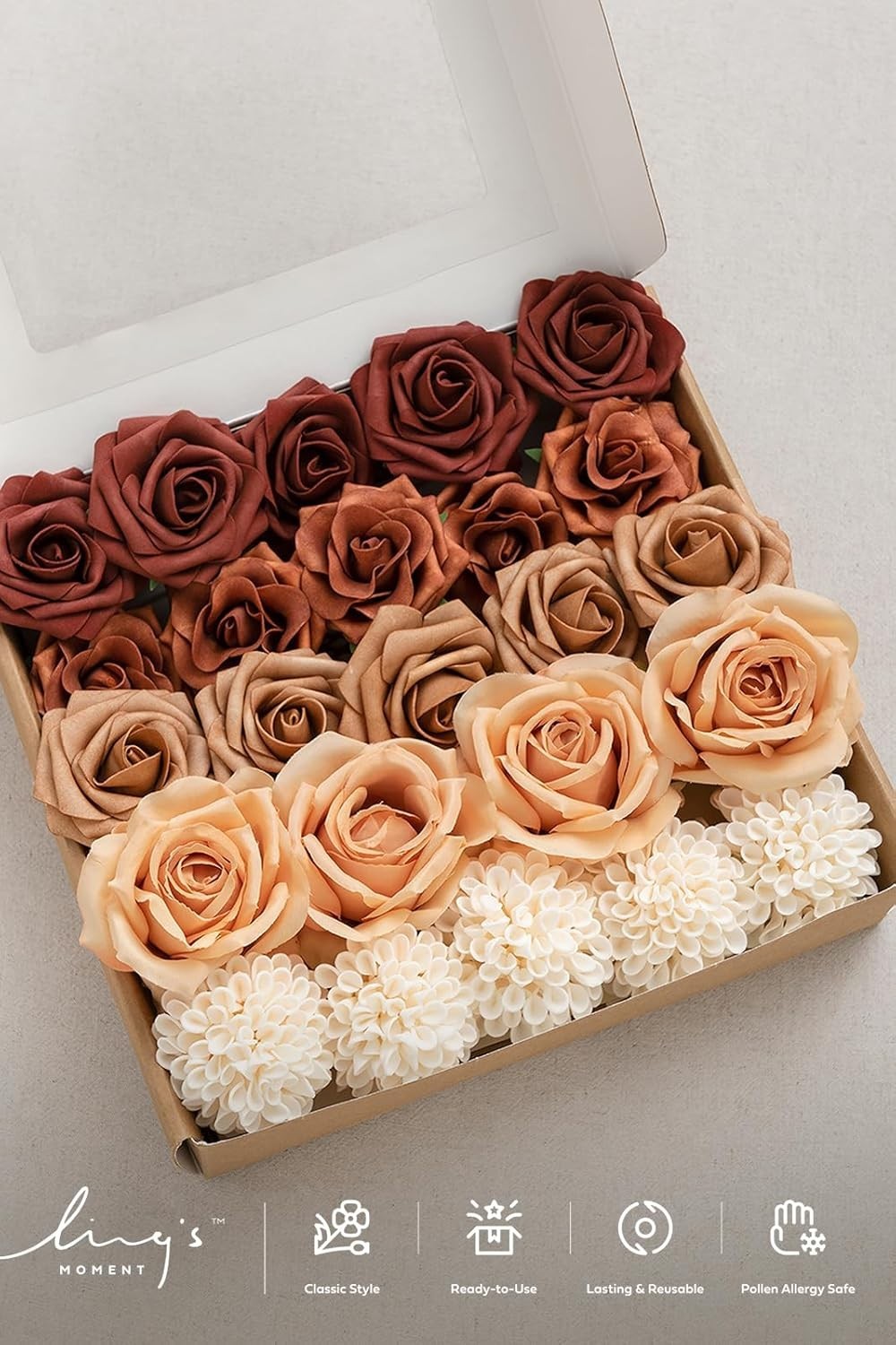 24PCS Faux Silk & Foam Roses & Dahlia Wedding & Home Decor, Autumn Colors