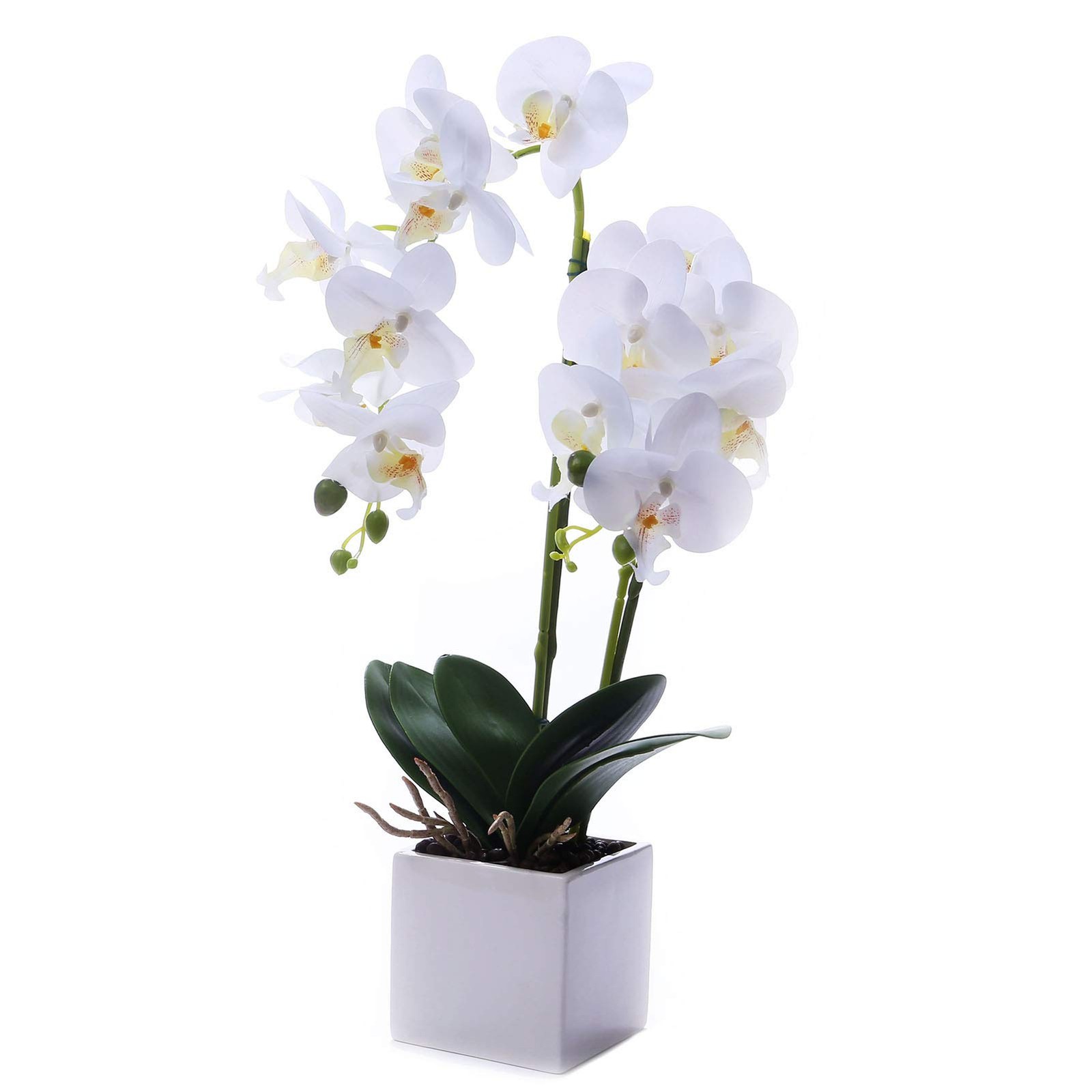 Orchids Artificial Fake Flowers Vase Table Centerpieces Real Touch White